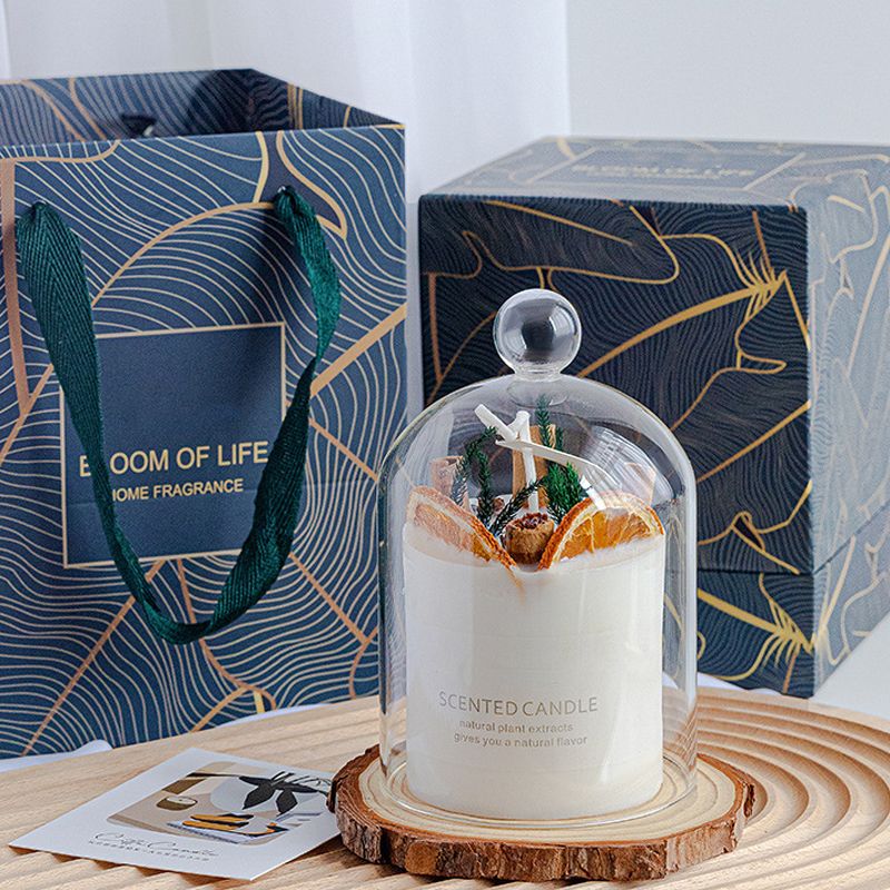 Scented Candle Soy Wax Dry Flower Glass Cover Wood Mat Aromatherapy Candle for view 6