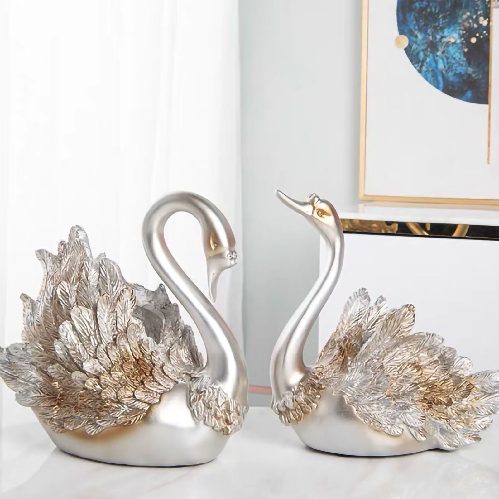 Couple Swan Ornament Living Room TV Cabinet Swan Ornament Modern Home — image 1