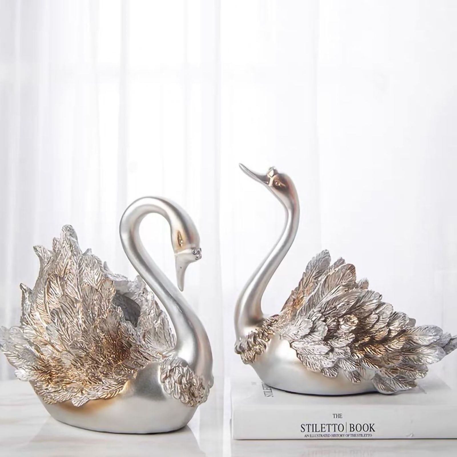 Couple Swan Ornament Living Room TV Cabinet Swan Ornament Modern Home view 2