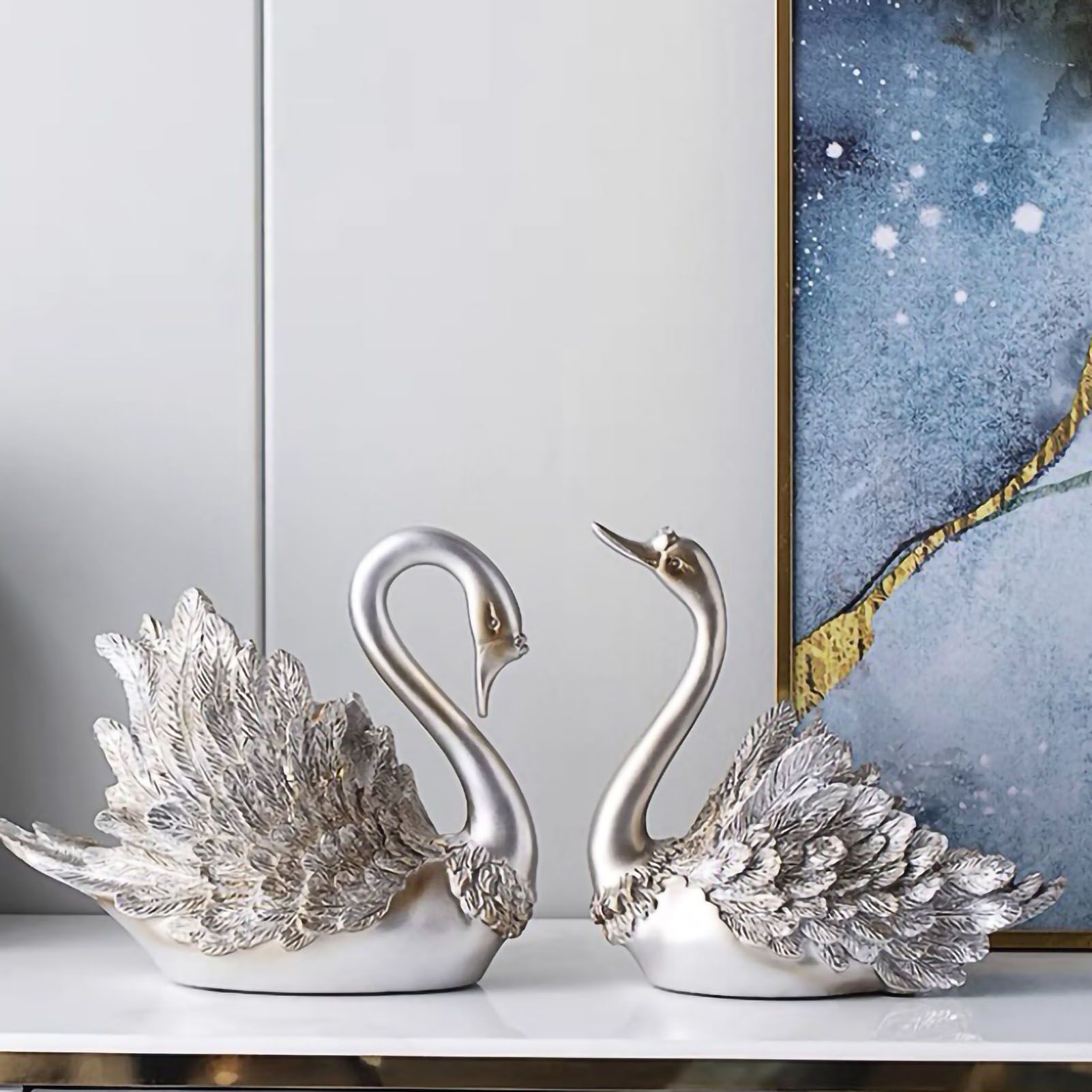 Couple Swan Ornament Living Room TV Cabinet Swan Ornament Modern Home view 3