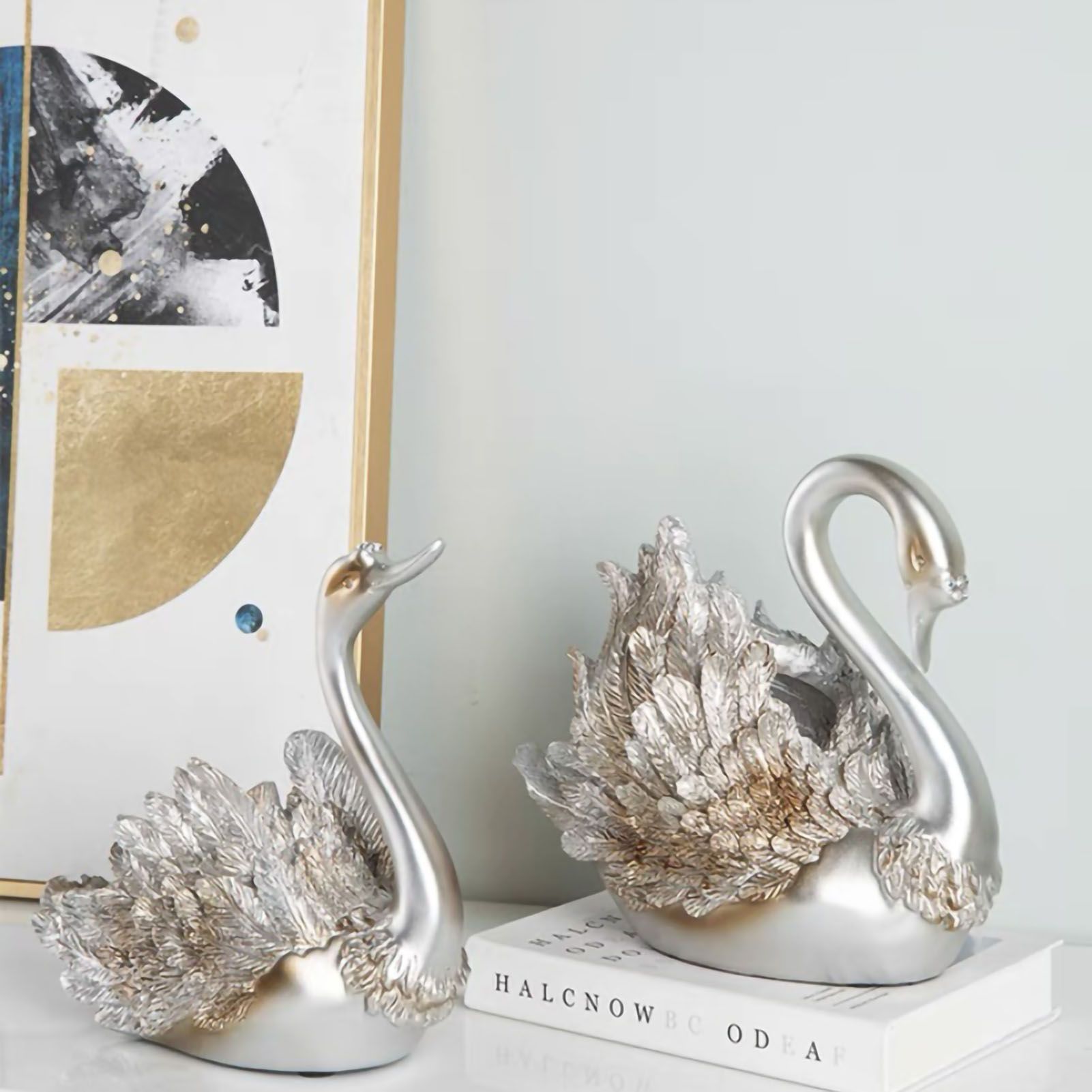 Couple Swan Ornament Living Room TV Cabinet Swan Ornament Modern Home view 4
