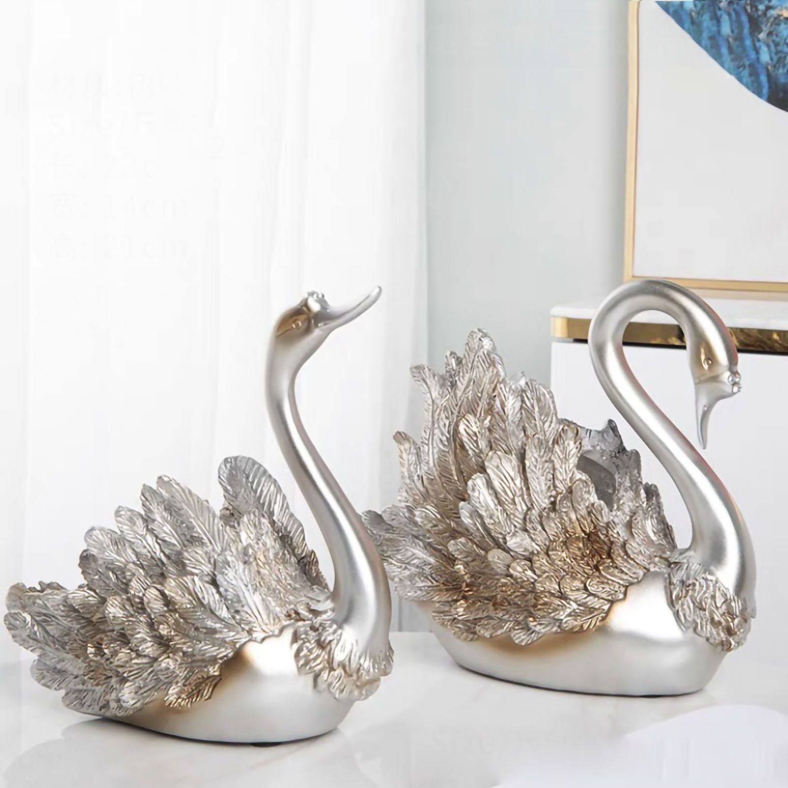 Couple Swan Ornament Living Room TV Cabinet Swan Ornament Modern Home view 5