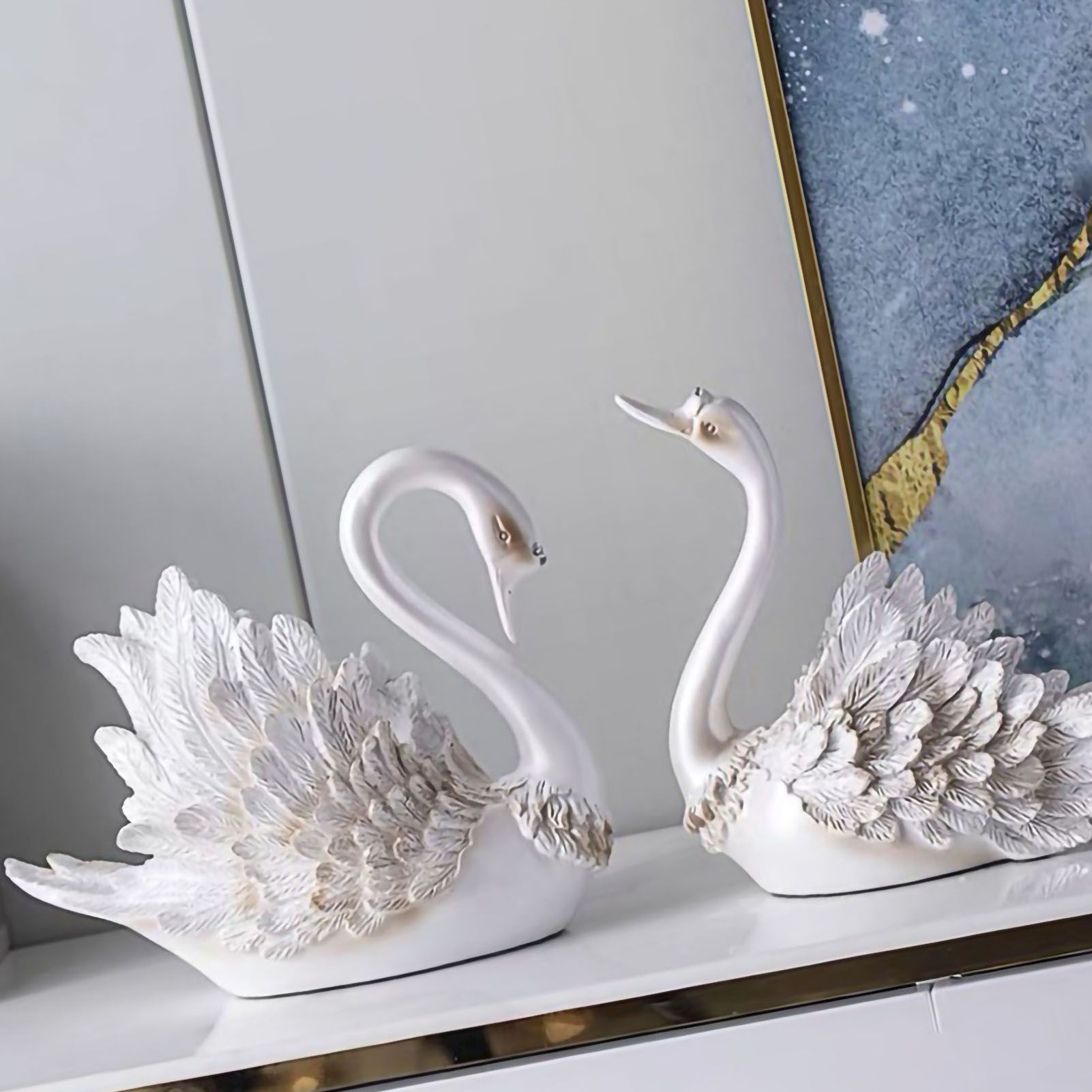 Couple Swan Ornament Living Room TV Cabinet Swan Ornament Modern Home view 2