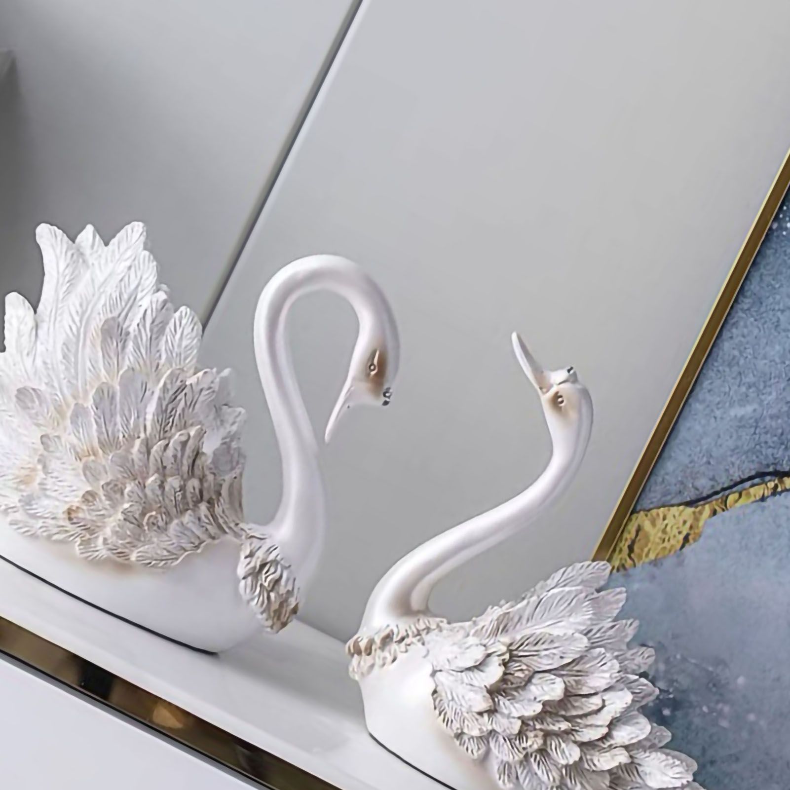 Couple Swan Ornament Living Room TV Cabinet Swan Ornament Modern Home view 4