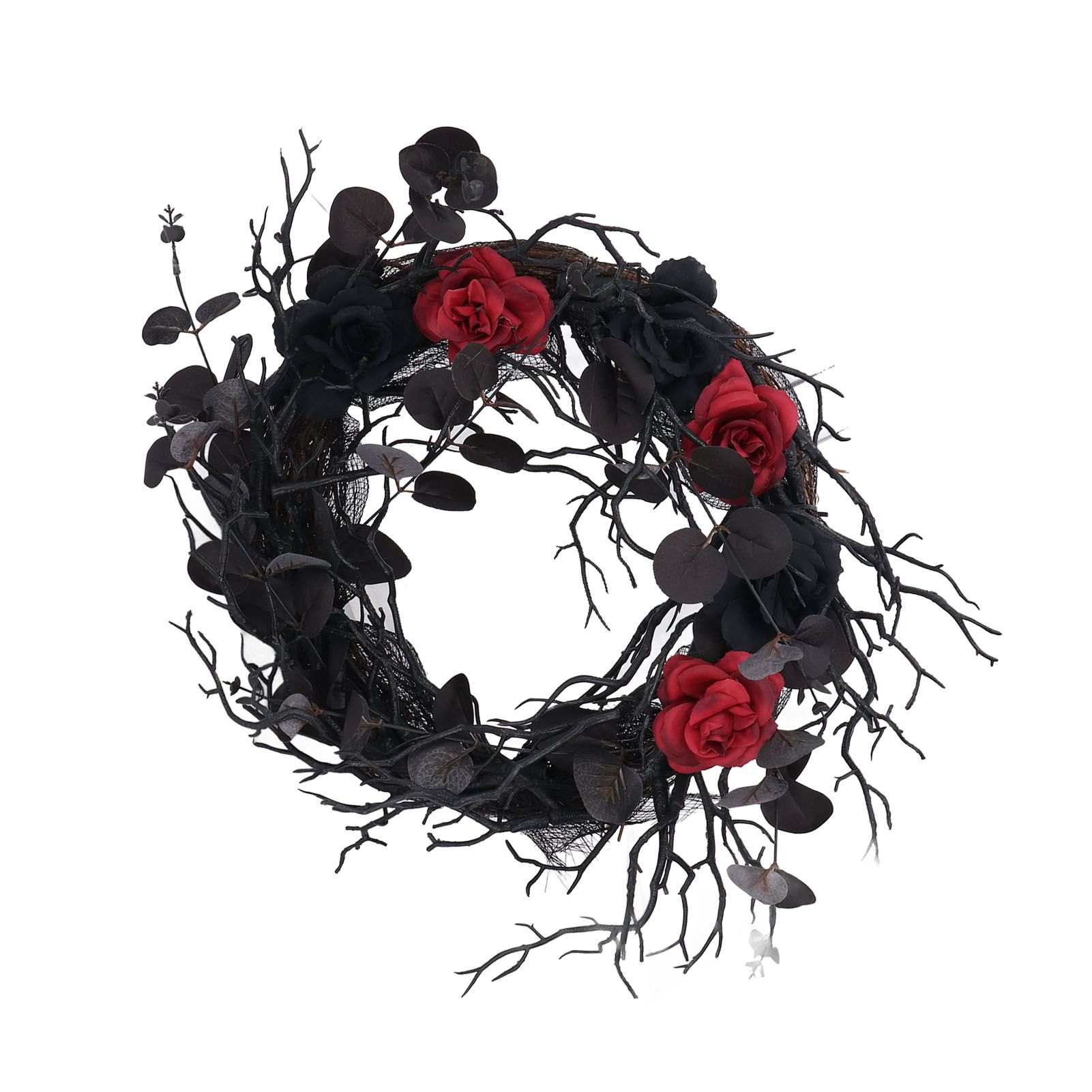 Halloween Wreath Dead Black ABS Artificial Branches Design with Red Flower view 2