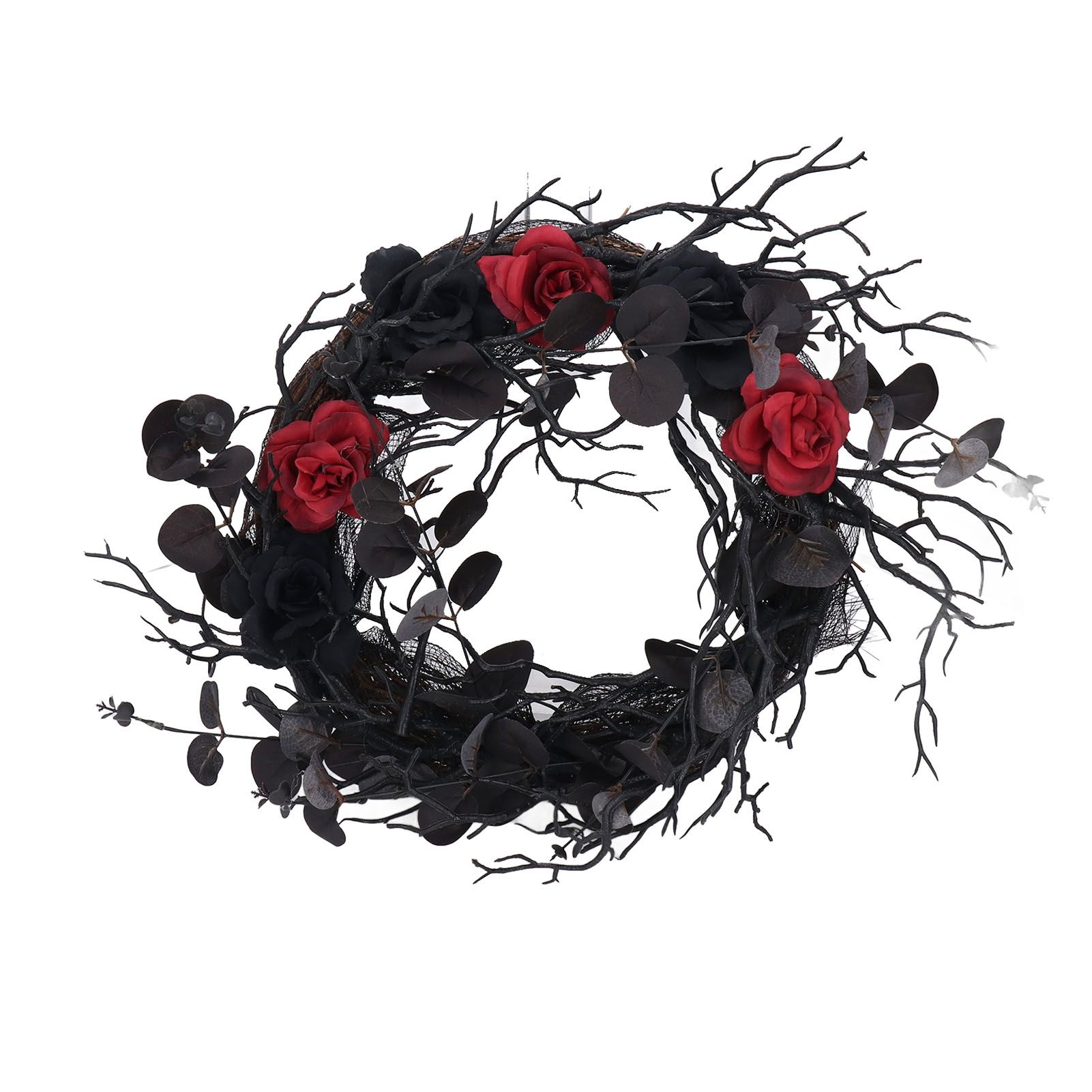 Halloween Wreath Dead Black ABS Artificial Branches Design with Red Flower view 3
