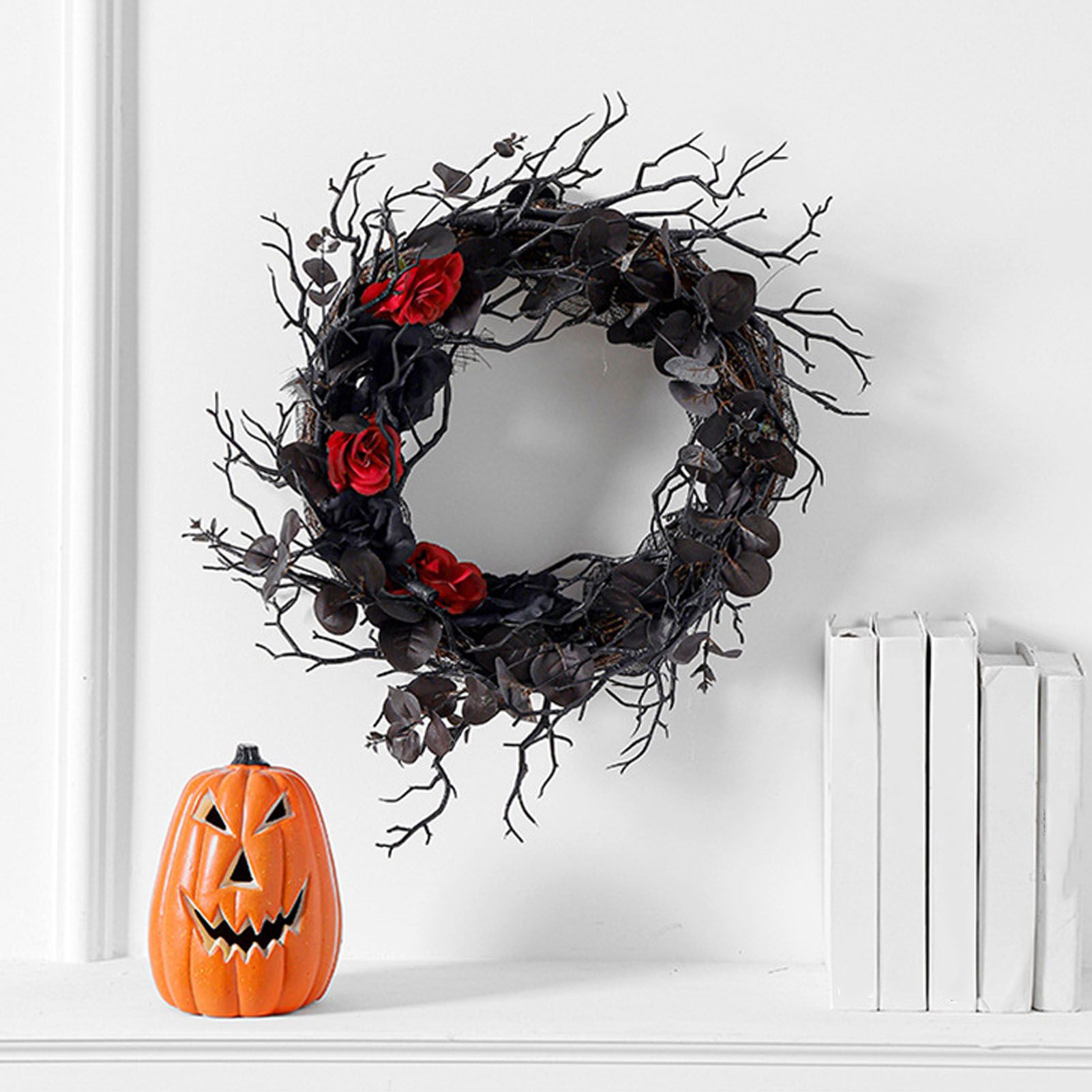 Halloween Wreath Dead Black ABS Artificial Branches Design with Red Flower view 11