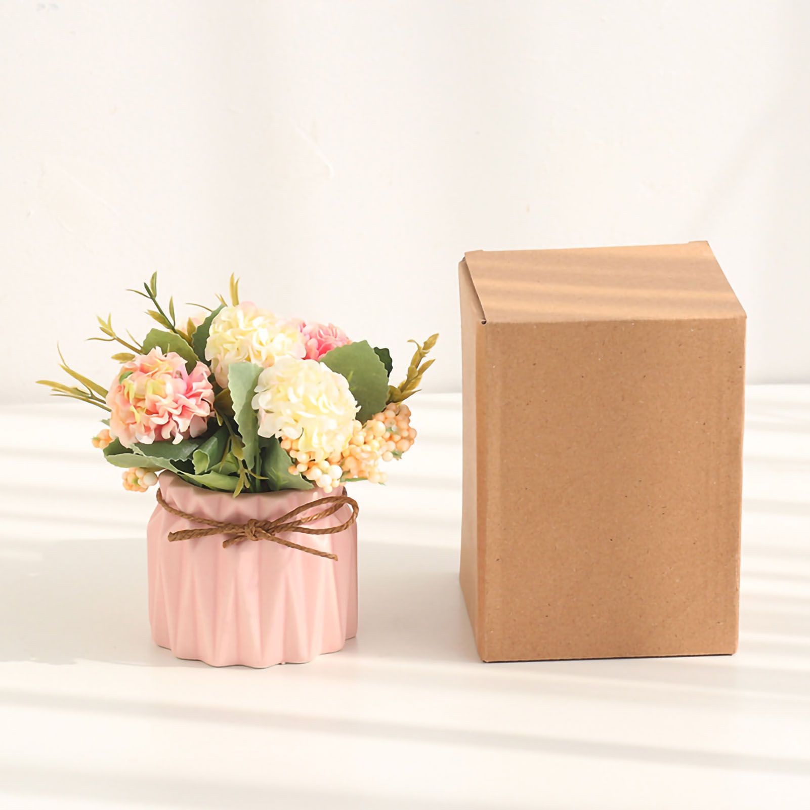 Artificial Fake Potted Flowers Bouquet Hydrangea with Vase for Dining Table view 2
