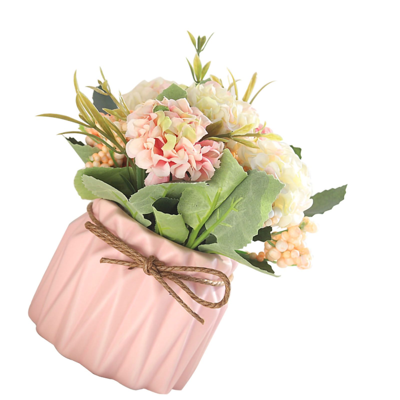 Artificial Fake Potted Flowers Bouquet Hydrangea with Vase for Dining Table view 3