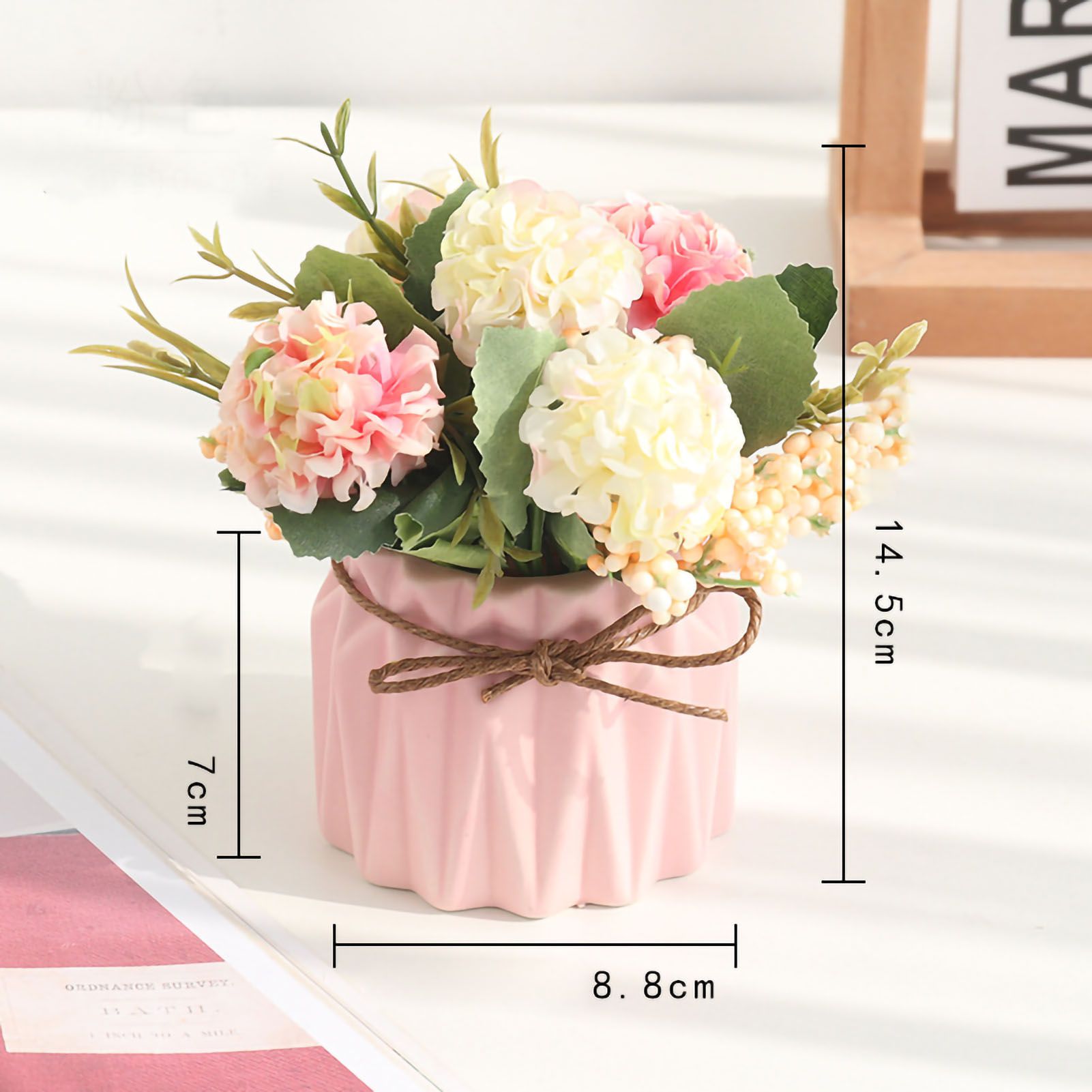 Artificial Fake Potted Flowers Bouquet Hydrangea with Vase for Dining Table view 5