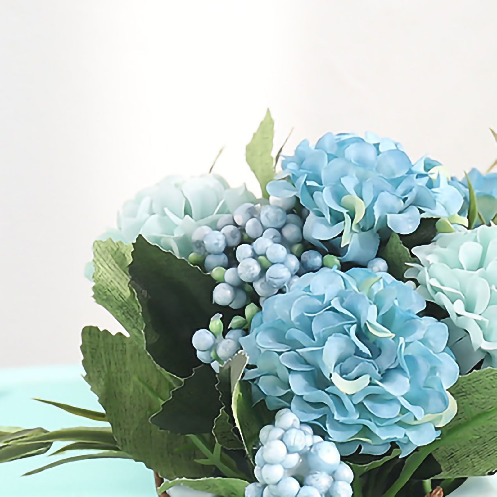 Artificial Fake Potted Flowers Bouquet Hydrangea with Vase for Dining Table view 3