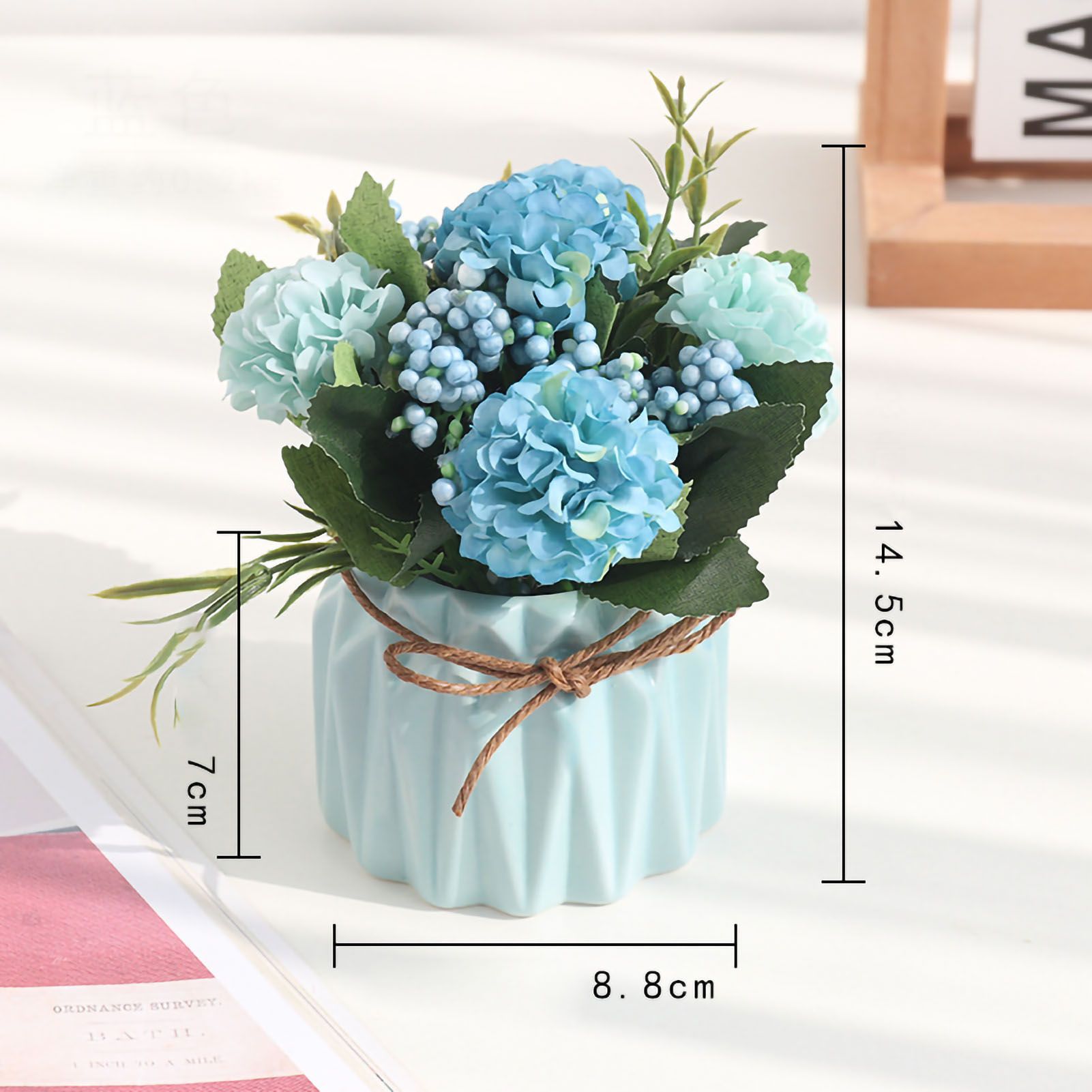 Artificial Fake Potted Flowers Bouquet Hydrangea with Vase for Dining Table view 5