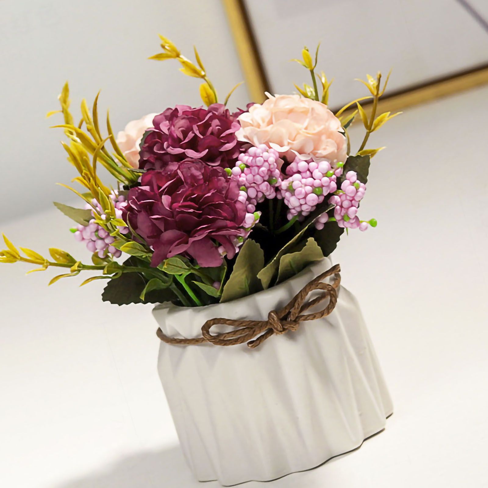 Artificial Fake Potted Flowers Bouquet Hydrangea with Vase for Dining Table view 2