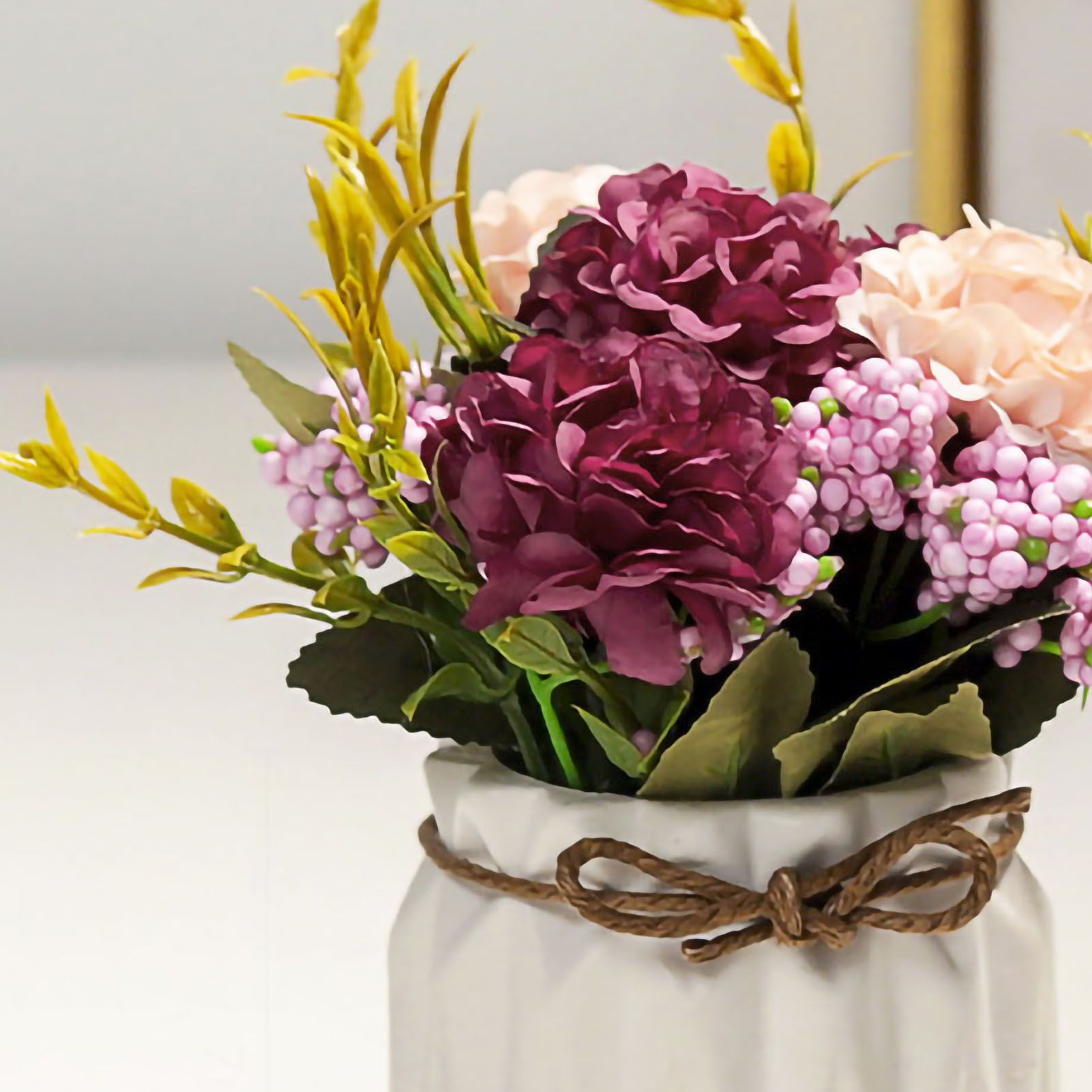 Artificial Fake Potted Flowers Bouquet Hydrangea with Vase for Dining Table view 4
