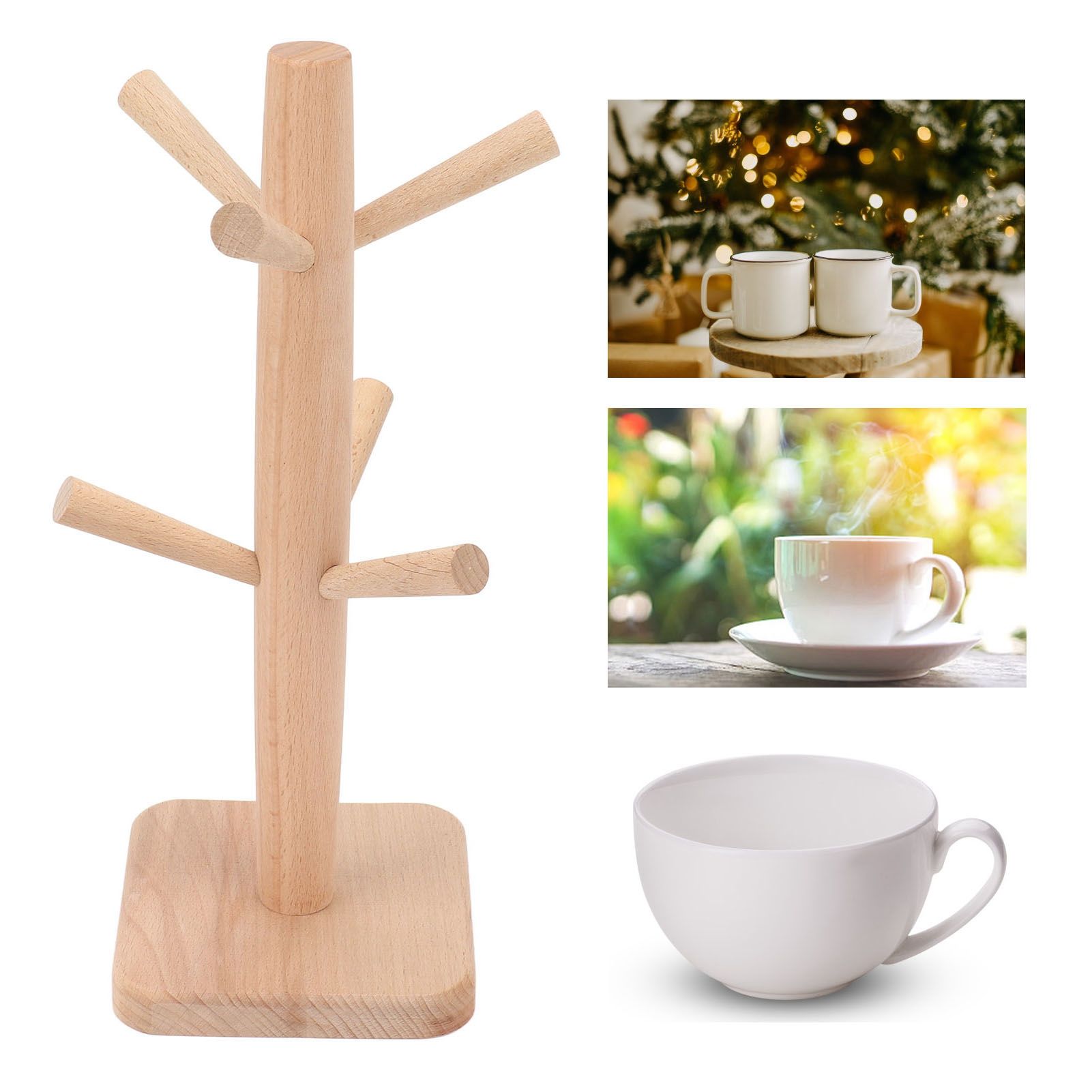 Coffee Cup Holder Beech Furrow Design in Bulk Mug Tree Cup Storage Rack for view 11