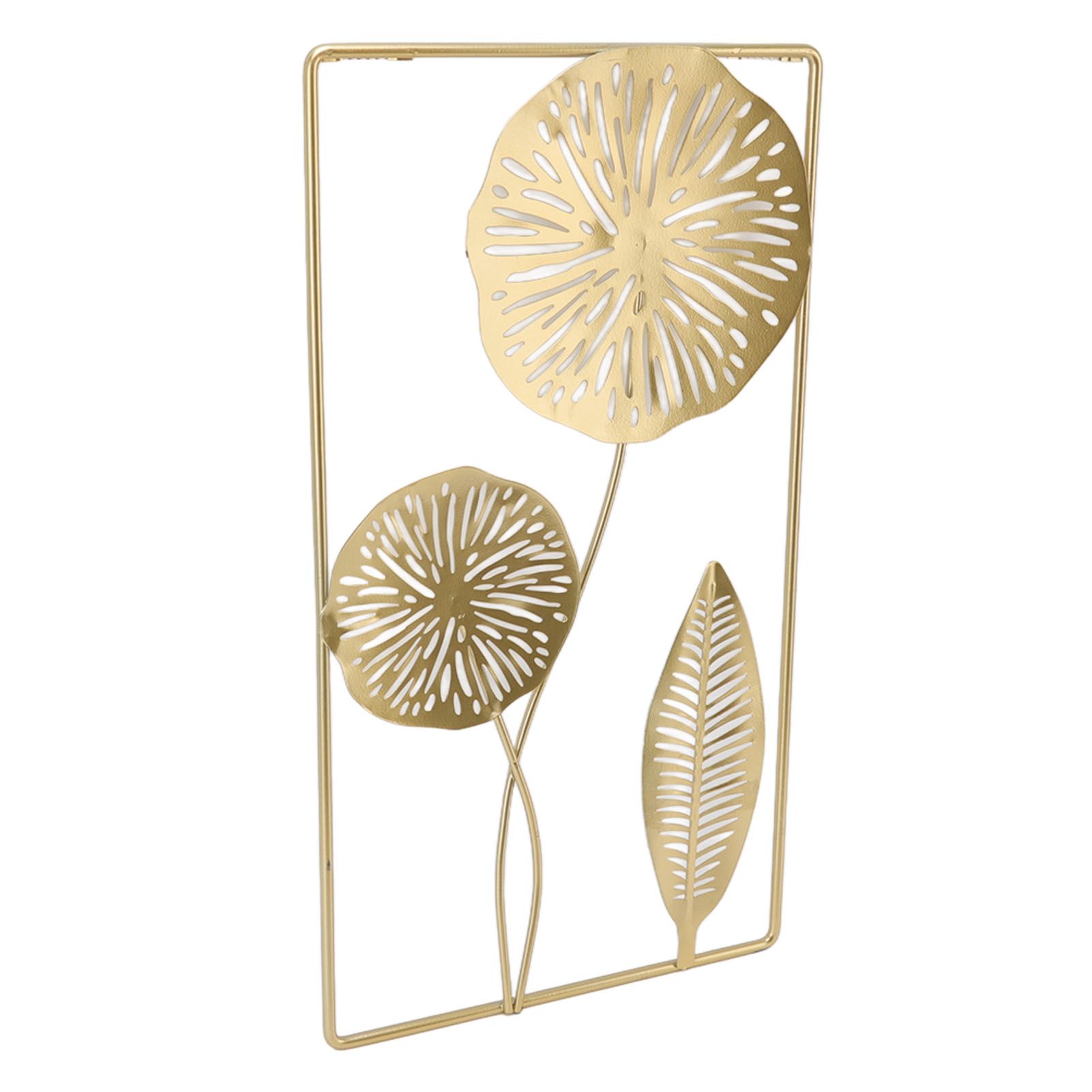 Iron Hanging Wall Decor Hollowed Rectangular Golden Flower Home Ornament for view 2