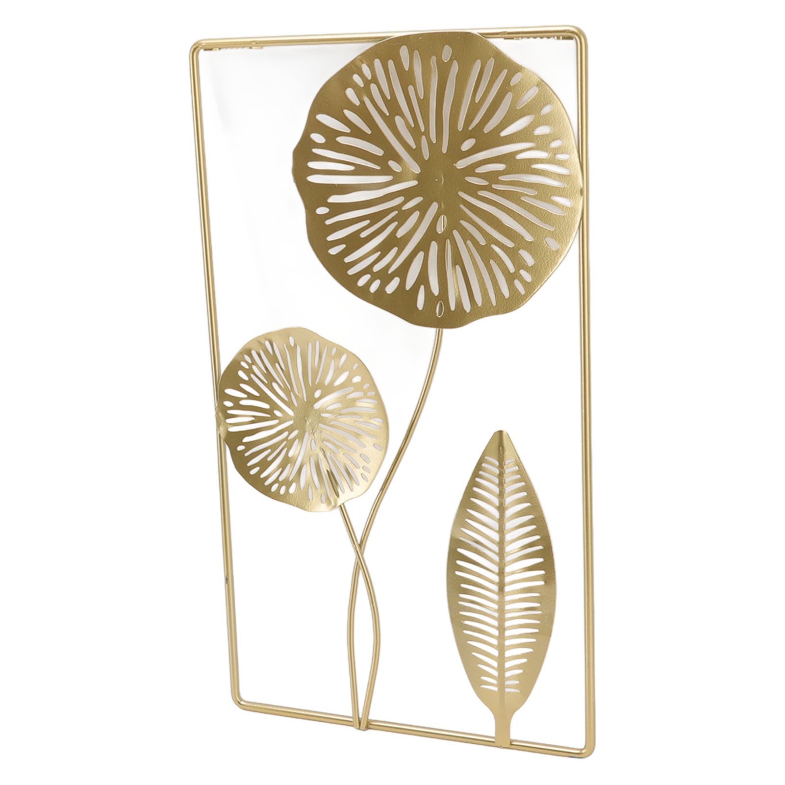 Iron Hanging Wall Decor Hollowed Rectangular Golden Flower Home Ornament for view 3
