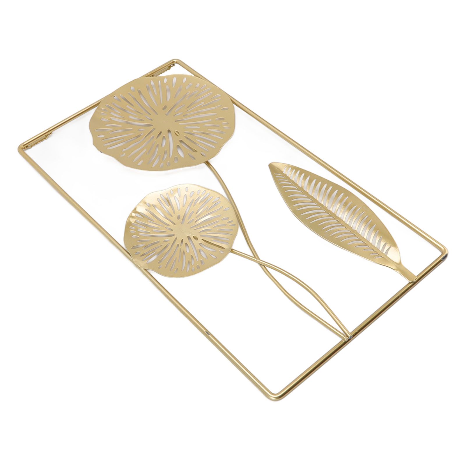 Iron Hanging Wall Decor Hollowed Rectangular Golden Flower Home Ornament for view 4