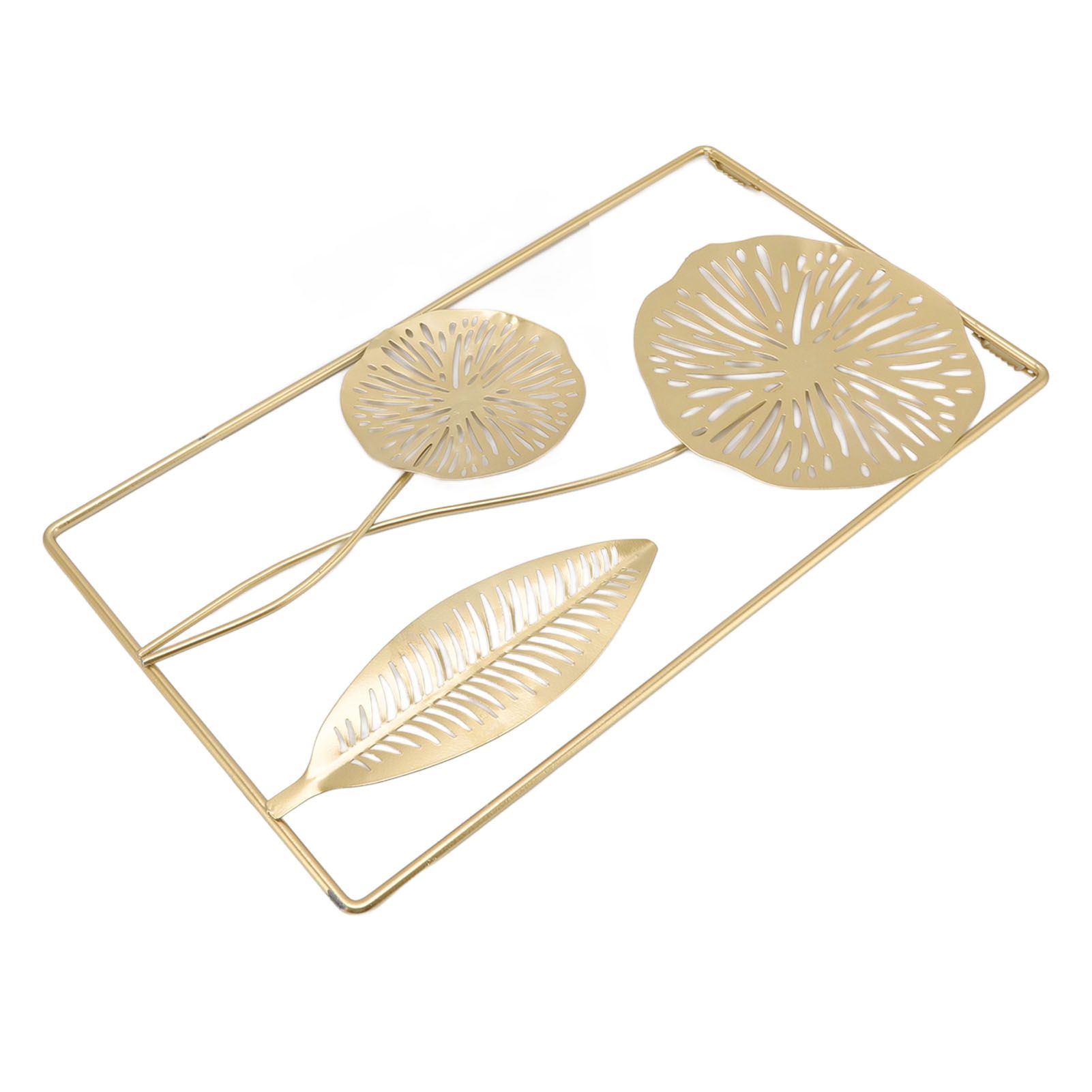 Iron Hanging Wall Decor Hollowed Rectangular Golden Flower Home Ornament for view 5