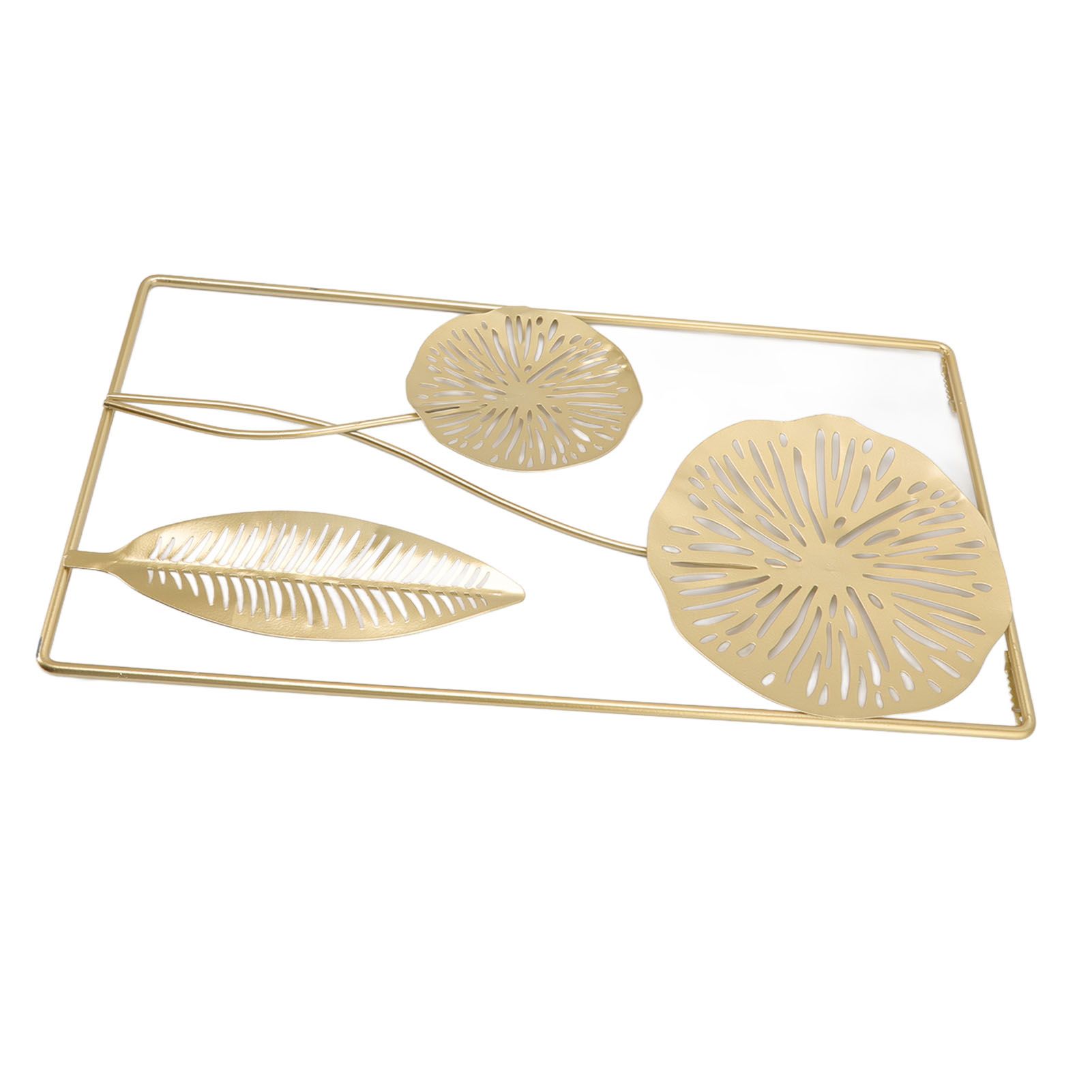 Iron Hanging Wall Decor Hollowed Rectangular Golden Flower Home Ornament for view 6
