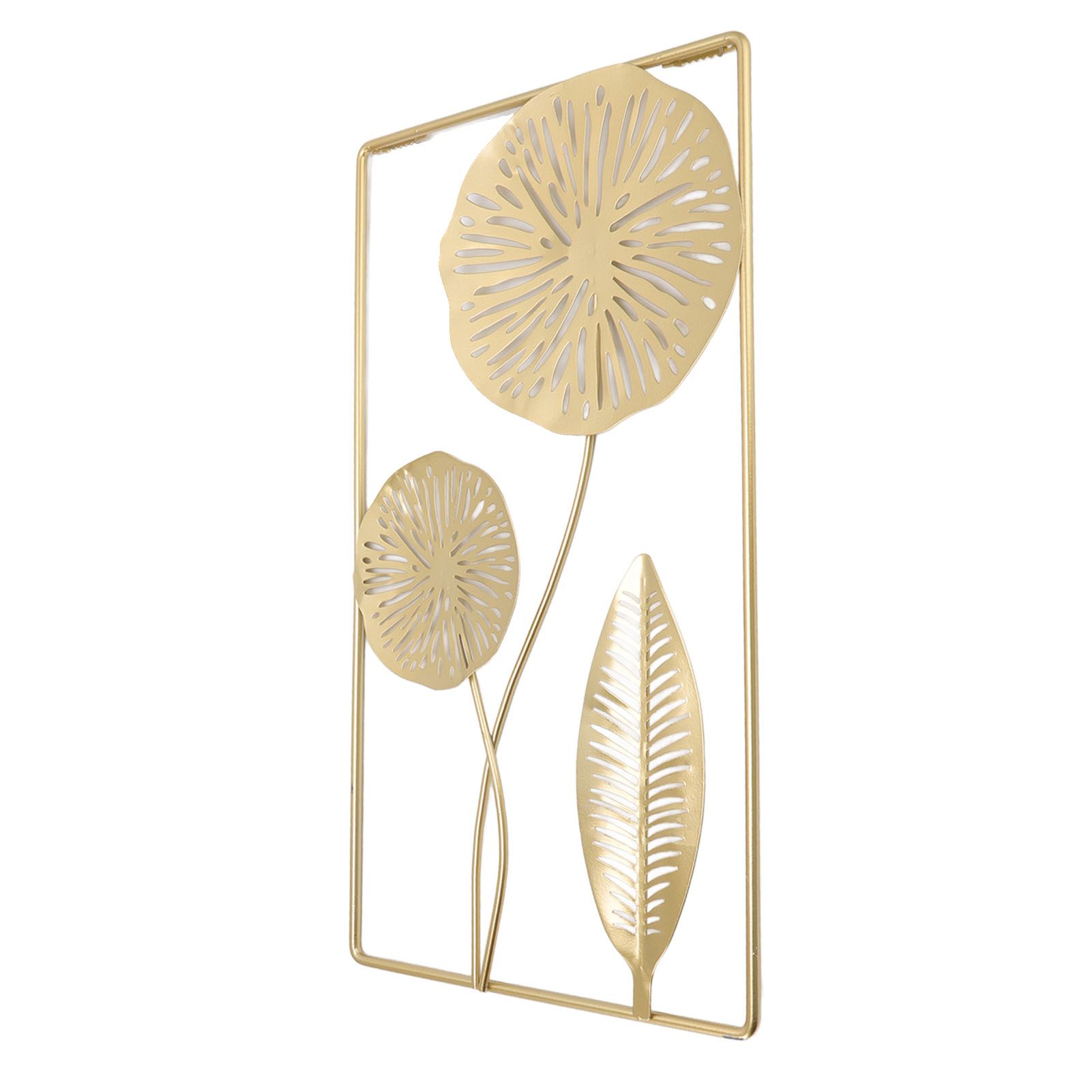 Iron Hanging Wall Decor Hollowed Rectangular Golden Flower Home Ornament for view 7