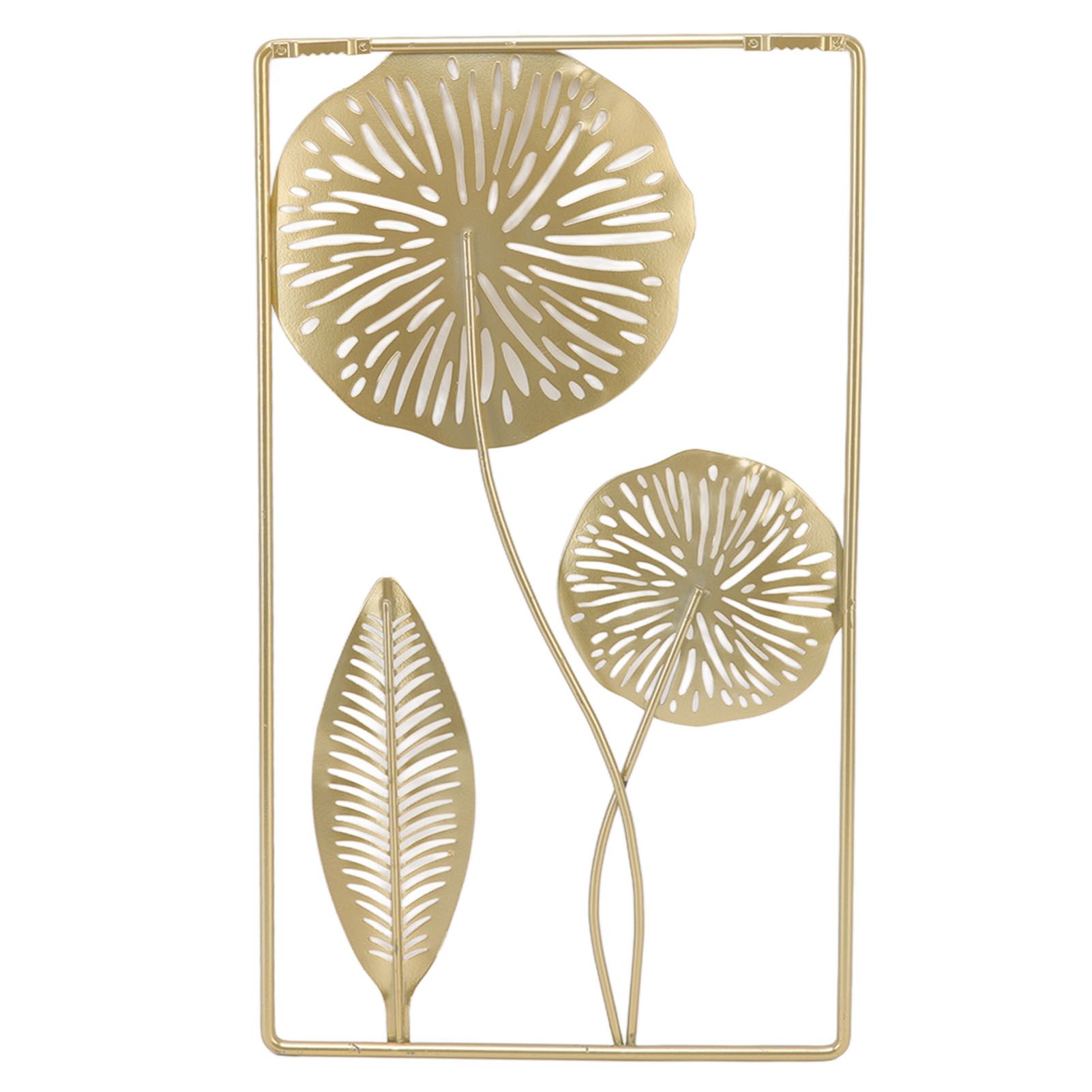 Iron Hanging Wall Decor Hollowed Rectangular Golden Flower Home Ornament for view 8
