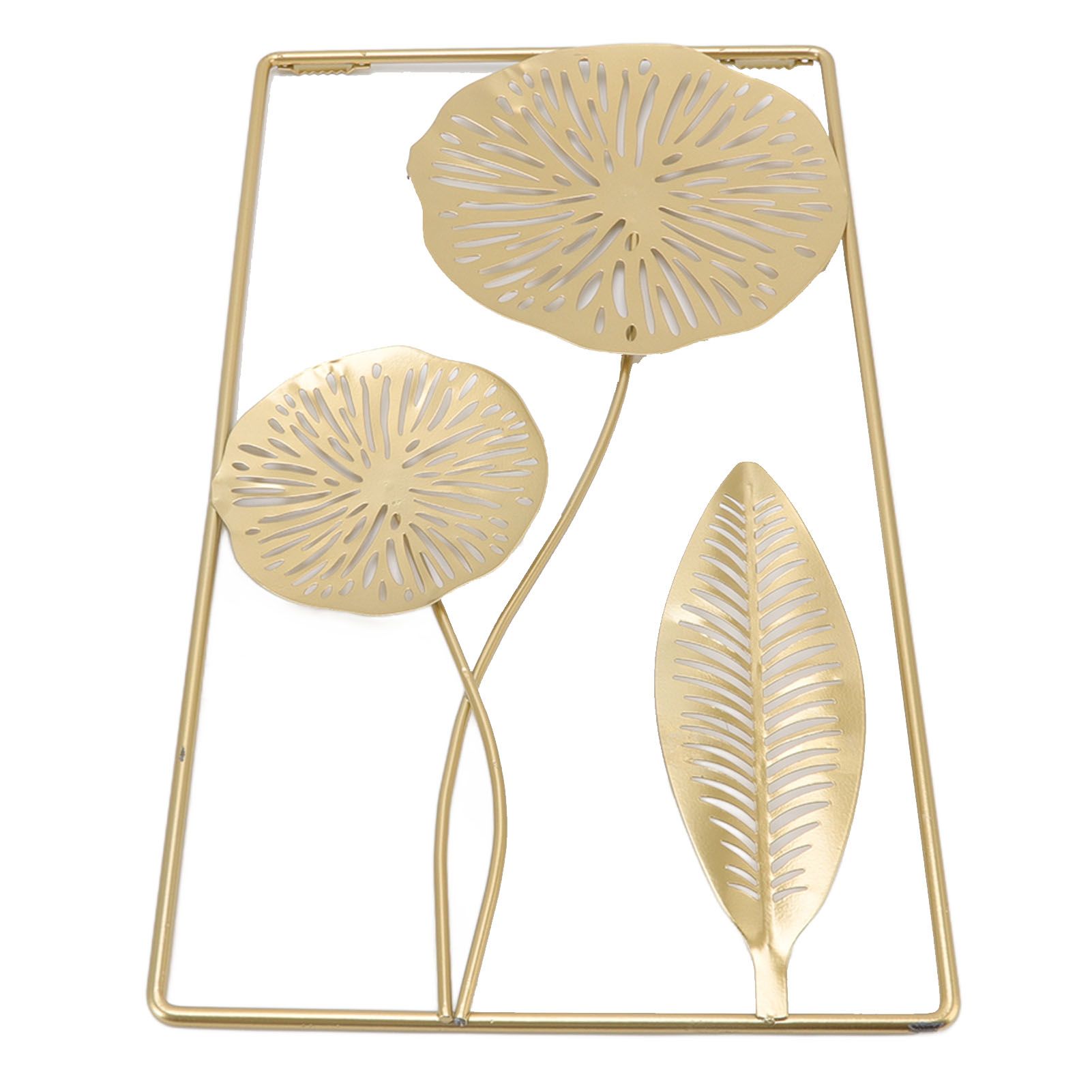 Iron Hanging Wall Decor Hollowed Rectangular Golden Flower Home Ornament for view 9