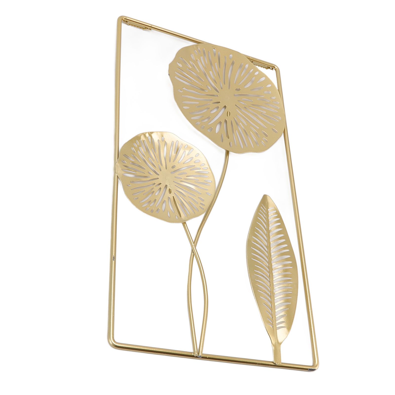 Iron Hanging Wall Decor Hollowed Rectangular Golden Flower Home Ornament for view 10