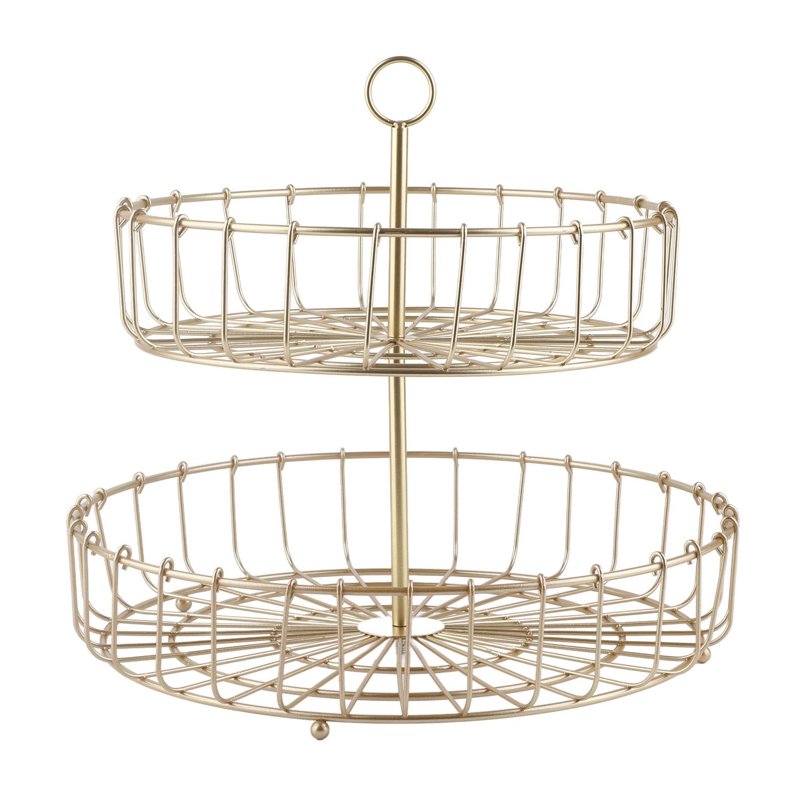 2 Tier Fruit Basket Iron Round Golden Nordic Household Snack Storage Tray for