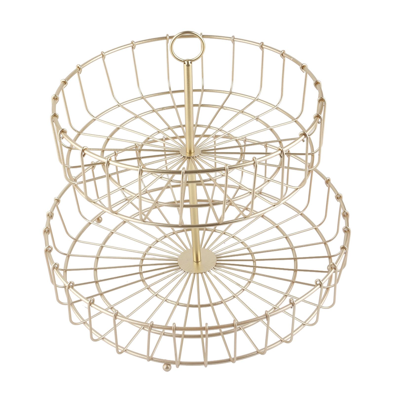 2 Tier Fruit Basket Iron Round Golden Nordic Household Snack Storage Tray for view 4