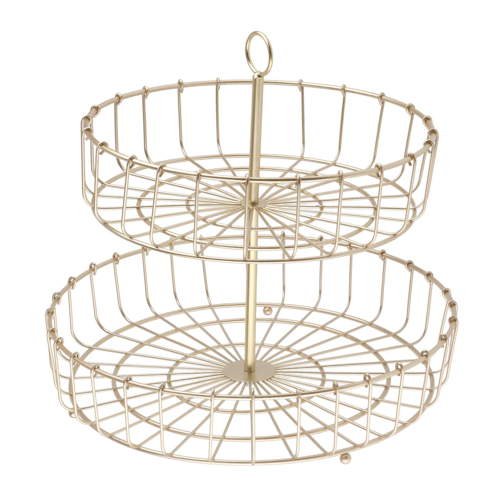 2 Tier Fruit Basket Iron Round Golden Nordic Household Snack Storage Tray for view 5