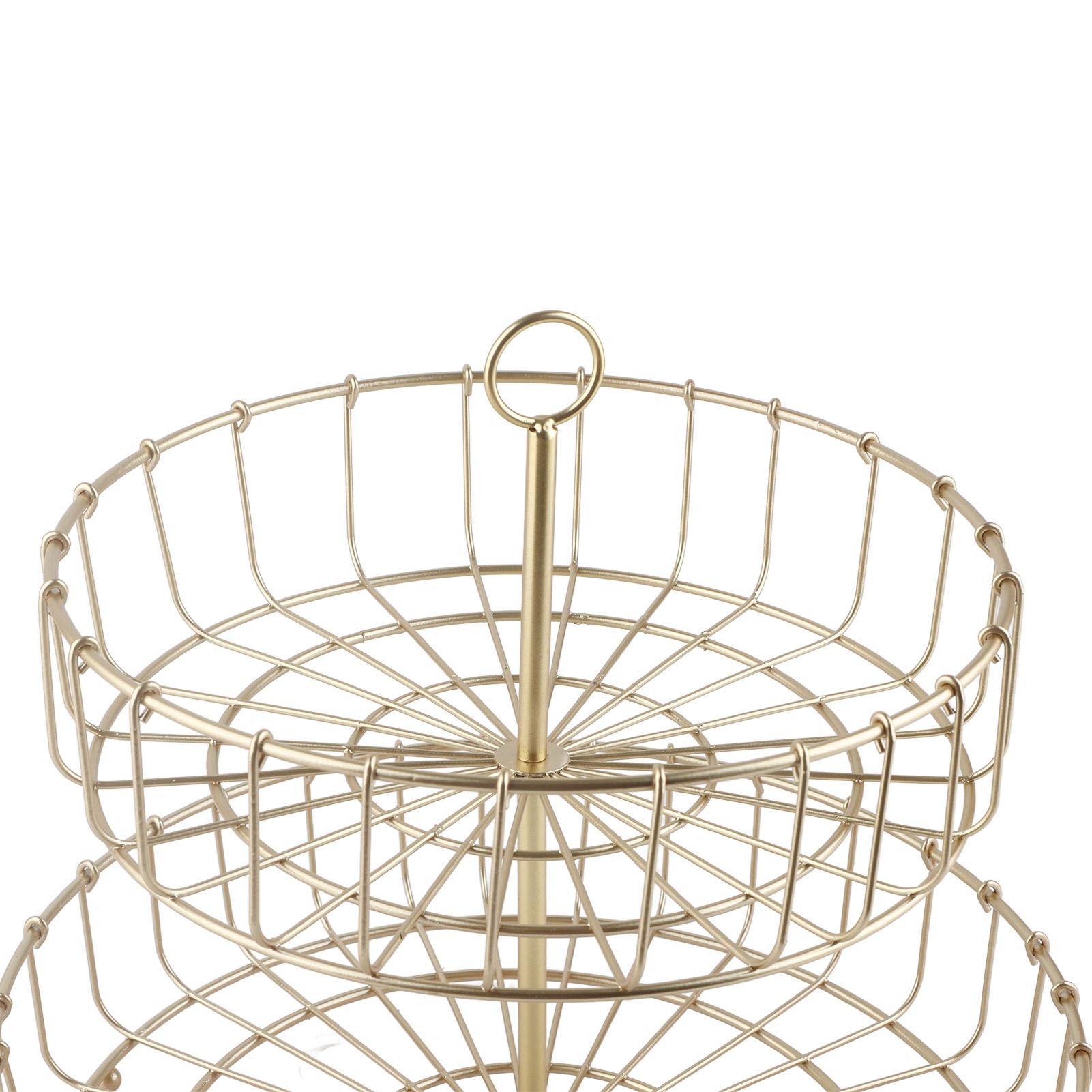 2 Tier Fruit Basket Iron Round Golden Nordic Household Snack Storage Tray for view 6