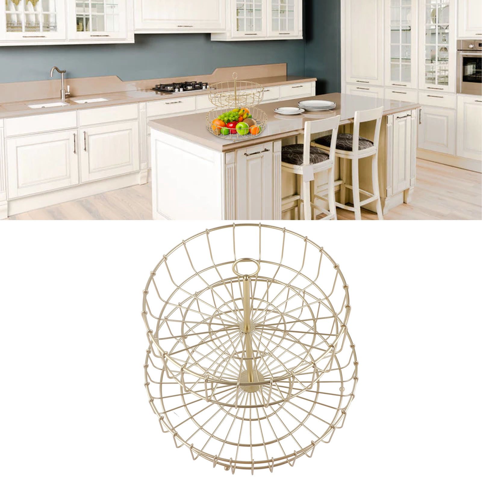 2 Tier Fruit Basket Iron Round Golden Nordic Household Snack Storage Tray for view 12