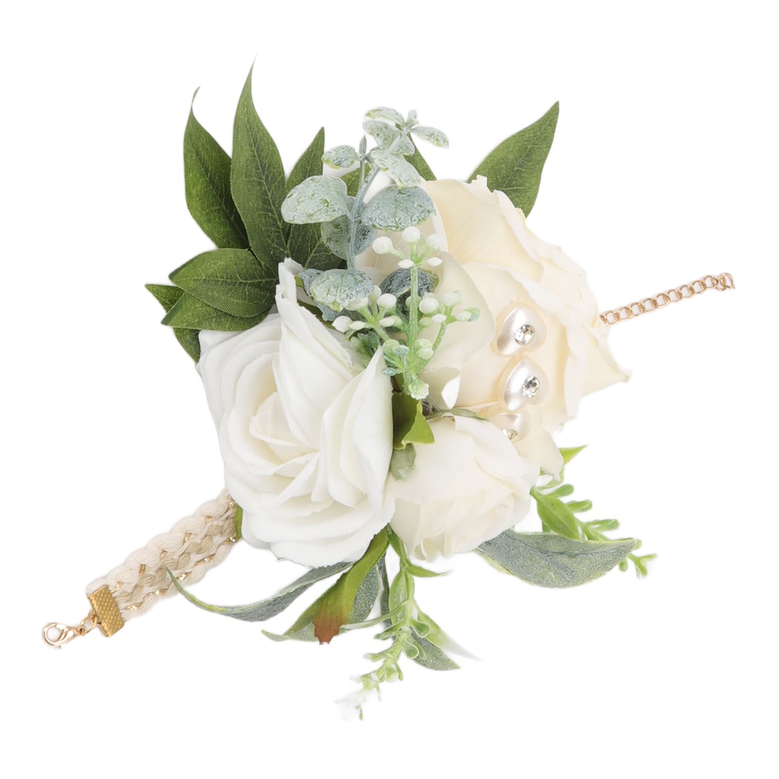 Wrist Corsages for Wedding Bride Wrist Flower Decorative White Roses and Green view 2
