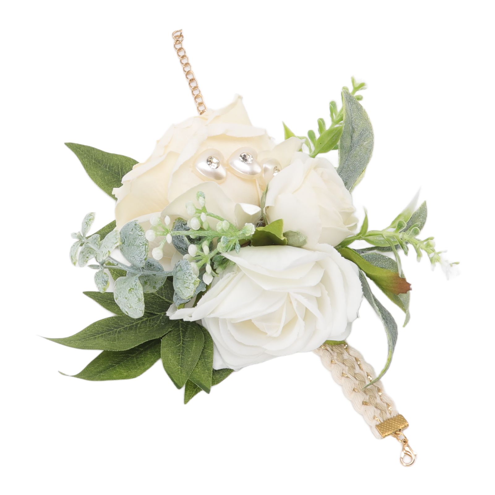Wrist Corsages for Wedding Bride Wrist Flower Decorative White Roses and Green view 3