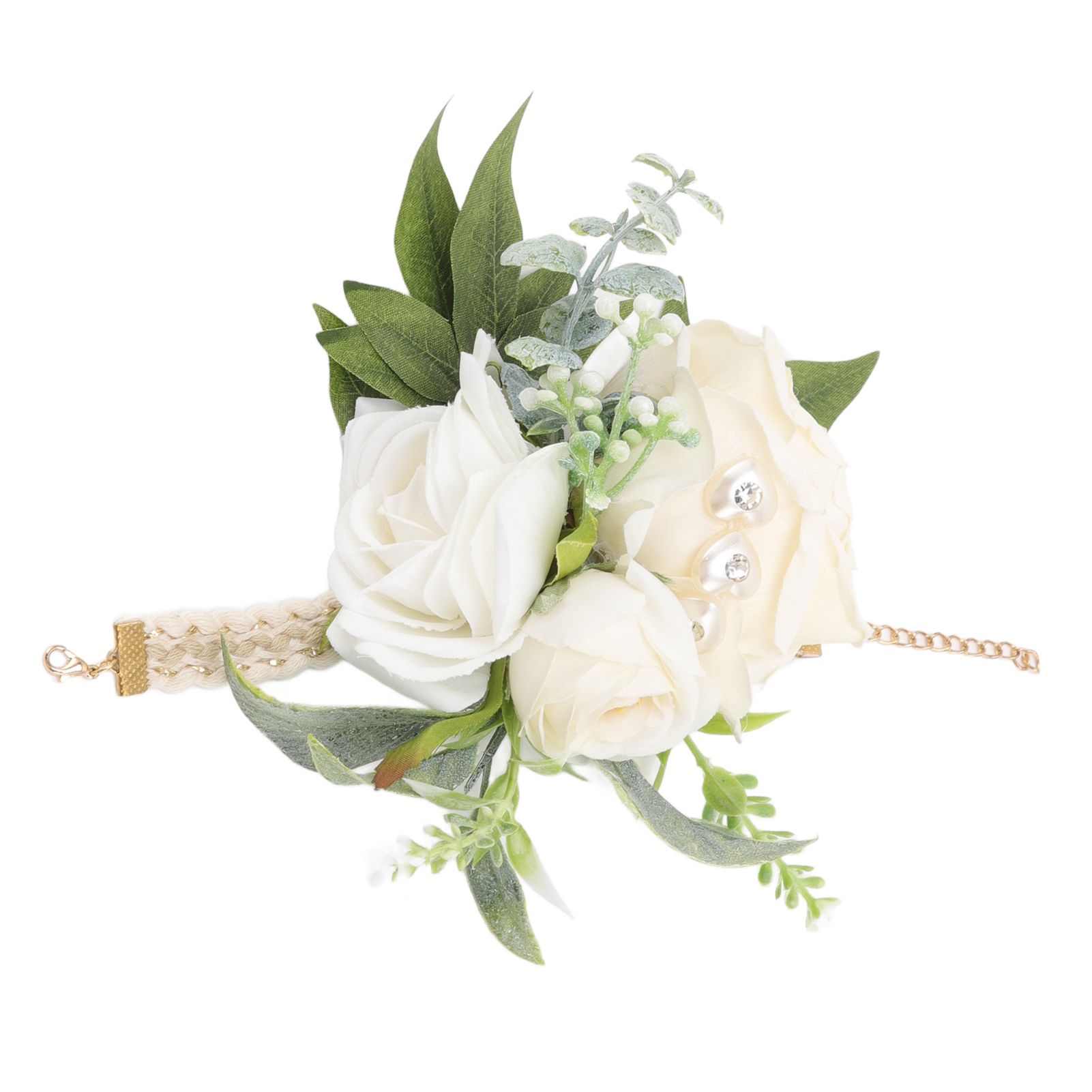 Wrist Corsages for Wedding Bride Wrist Flower Decorative White Roses and Green view 4