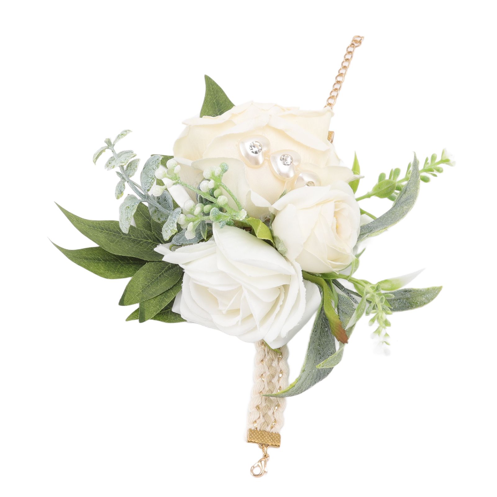 Wrist Corsages for Wedding Bride Wrist Flower Decorative White Roses and Green view 5