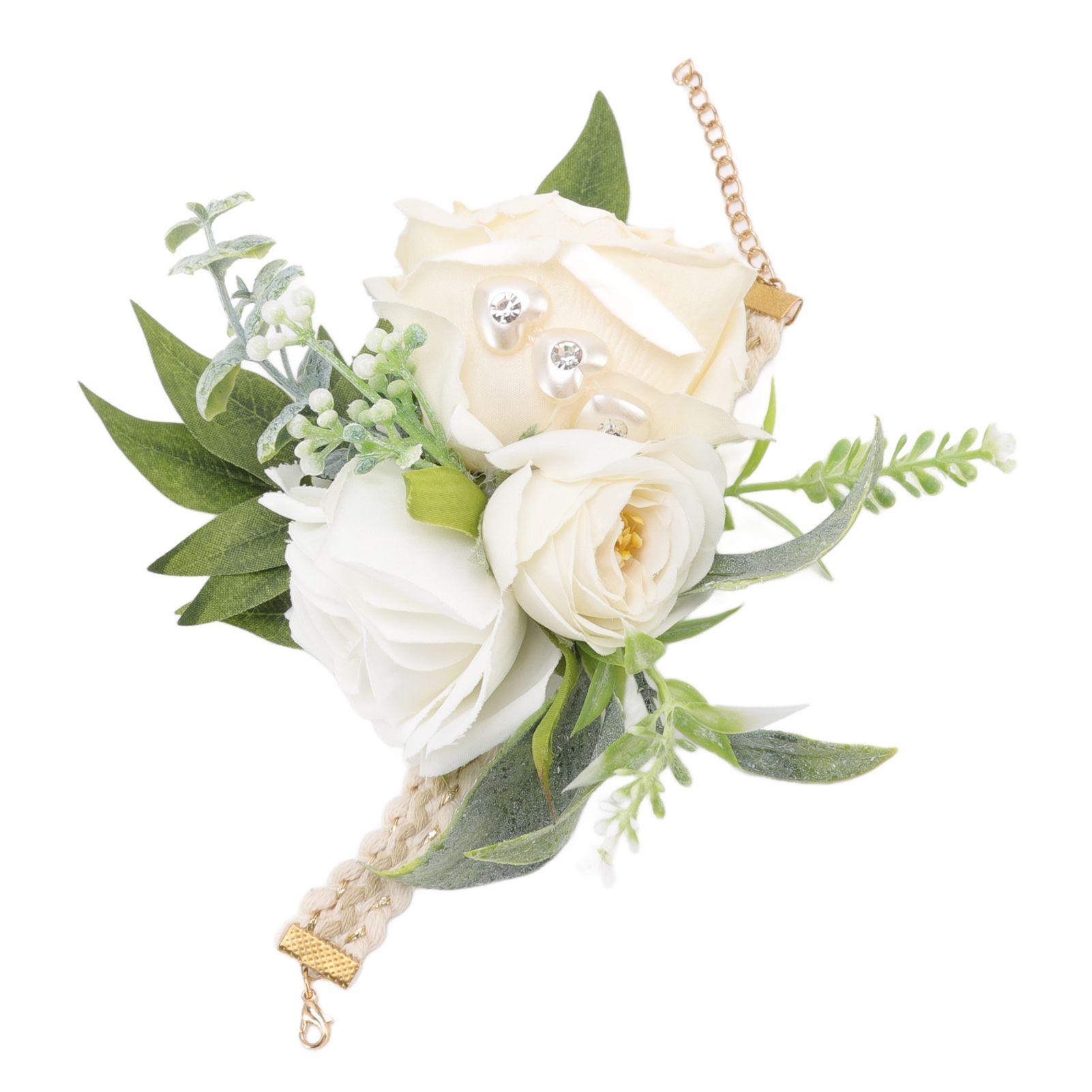 Wrist Corsages for Wedding Bride Wrist Flower Decorative White Roses and Green view 6