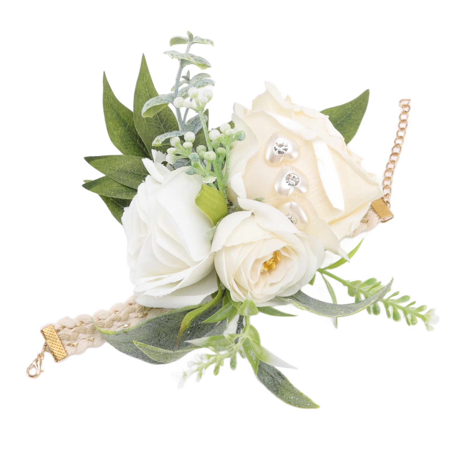 Wrist Corsages for Wedding Bride Wrist Flower Decorative White Roses and Green view 7