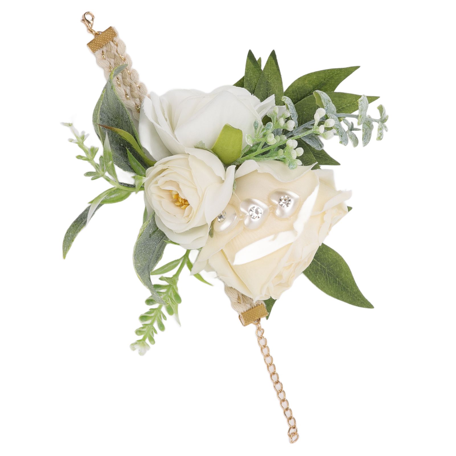 Wrist Corsages for Wedding Bride Wrist Flower Decorative White Roses and Green view 8