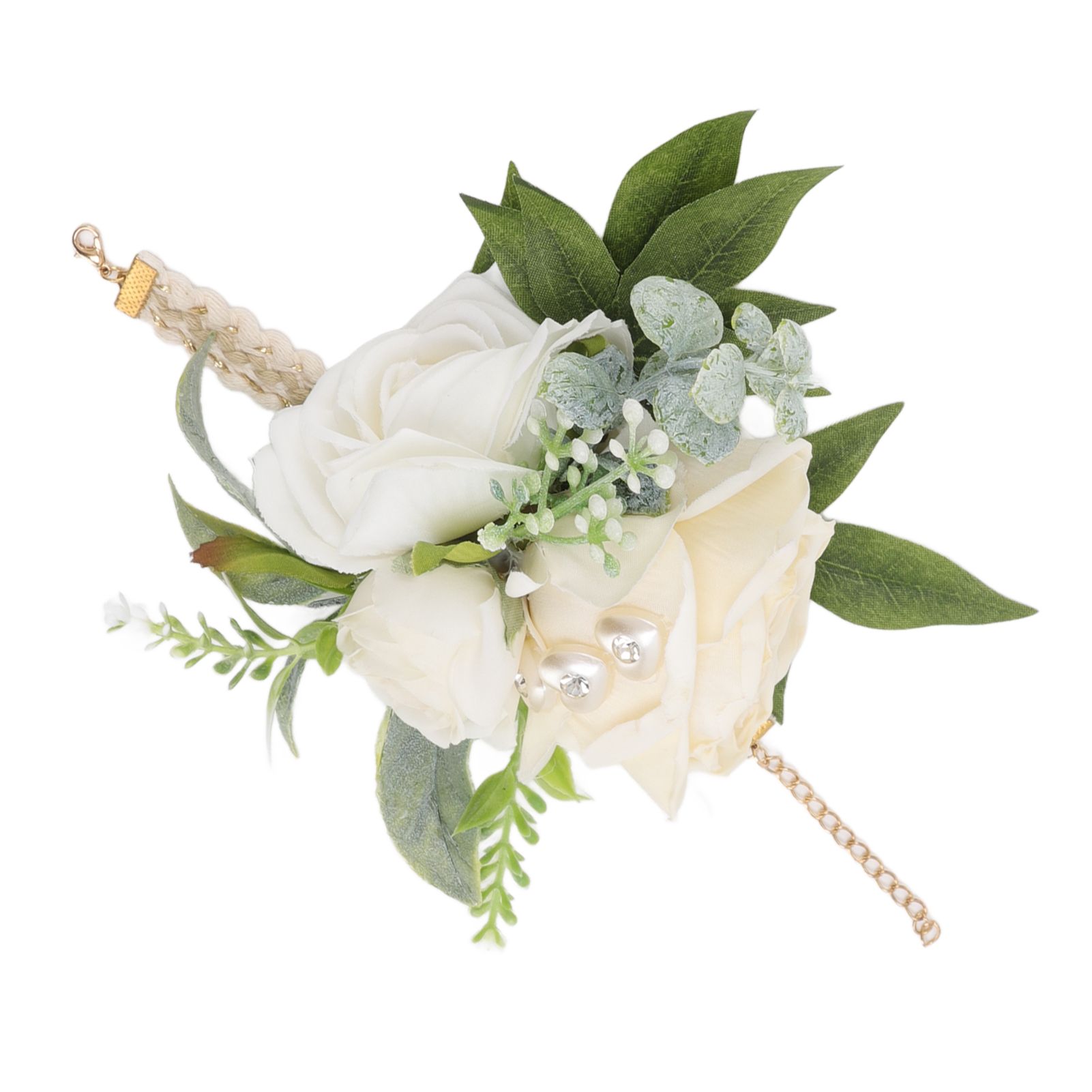 Wrist Corsages for Wedding Bride Wrist Flower Decorative White Roses and Green view 9