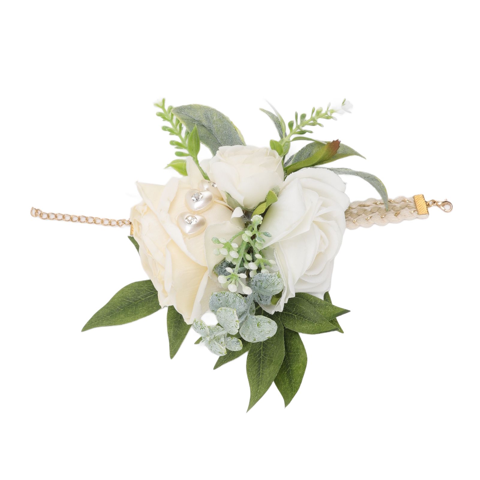 Wrist Corsages for Wedding Bride Wrist Flower Decorative White Roses and Green view 10