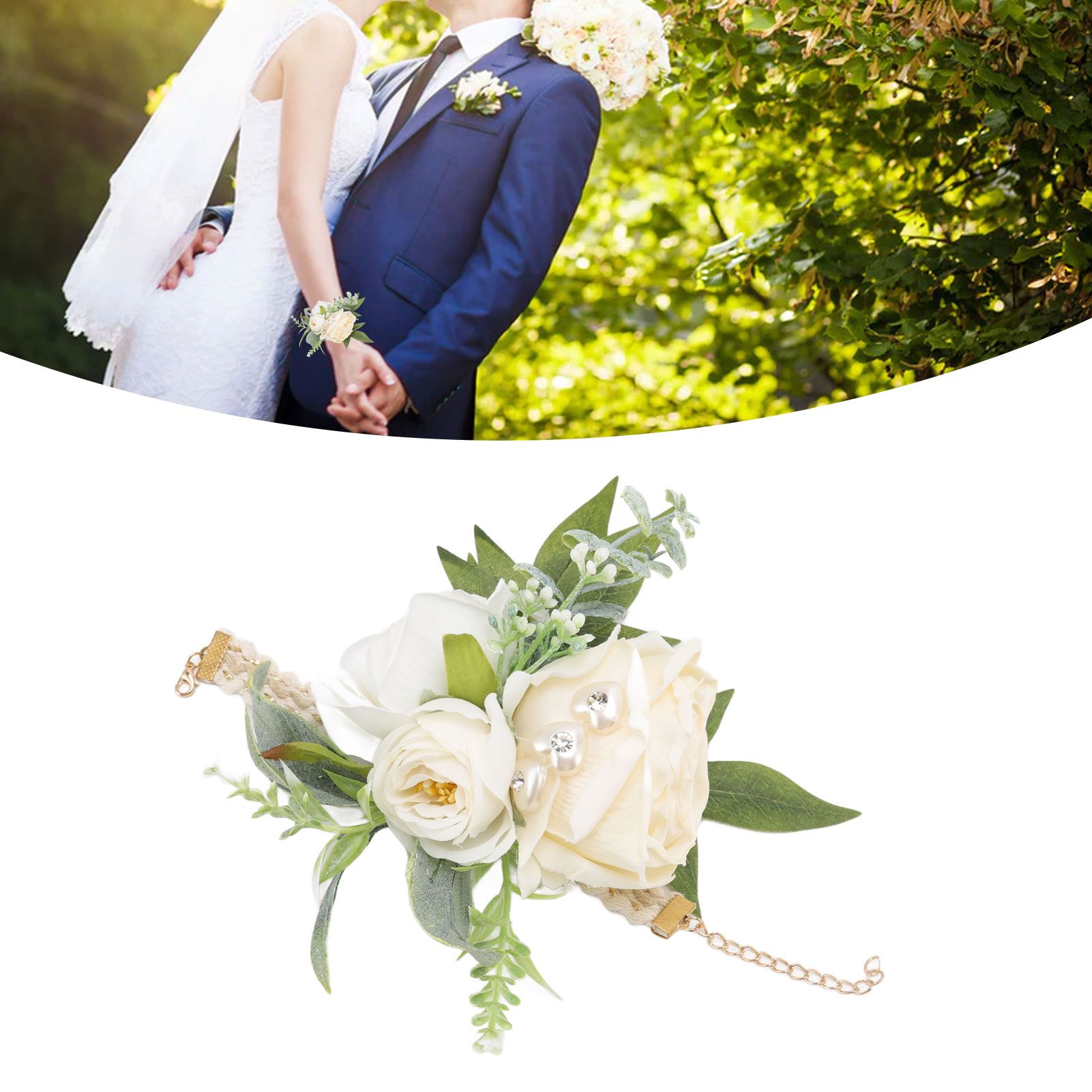 Wrist Corsages for Wedding Bride Wrist Flower Decorative White Roses and Green view 11