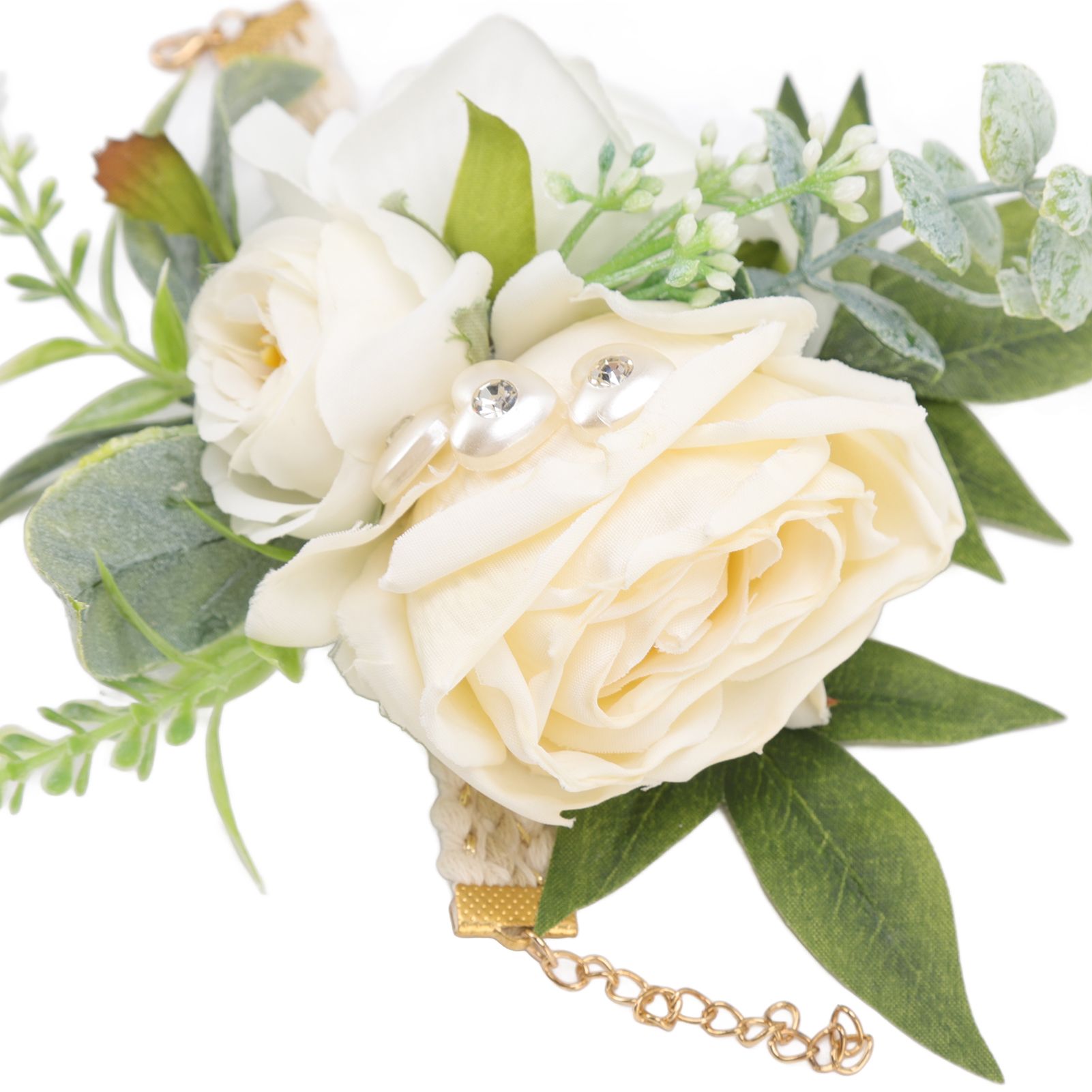 Wrist Corsages for Wedding Bride Wrist Flower Decorative White Roses and Green view 13
