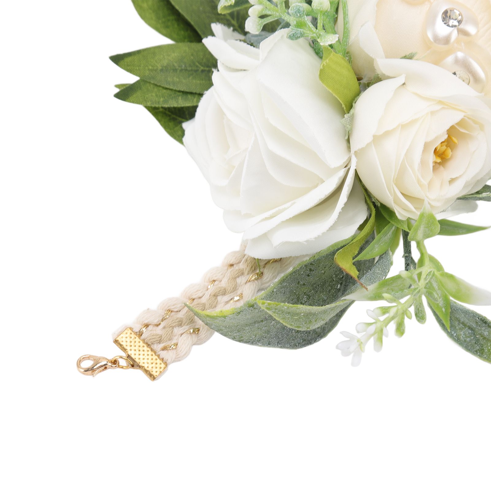 Wrist Corsages for Wedding Bride Wrist Flower Decorative White Roses and Green view 14