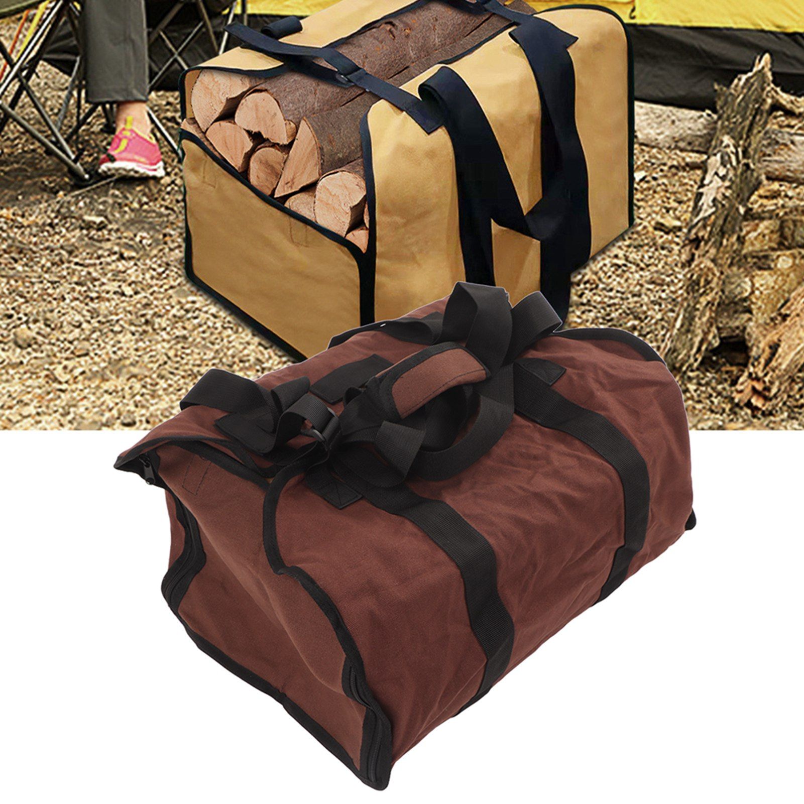 Firewood Bag Large Capacity Heavy Duty Wearable Canvas Outdoor Firewood view 12