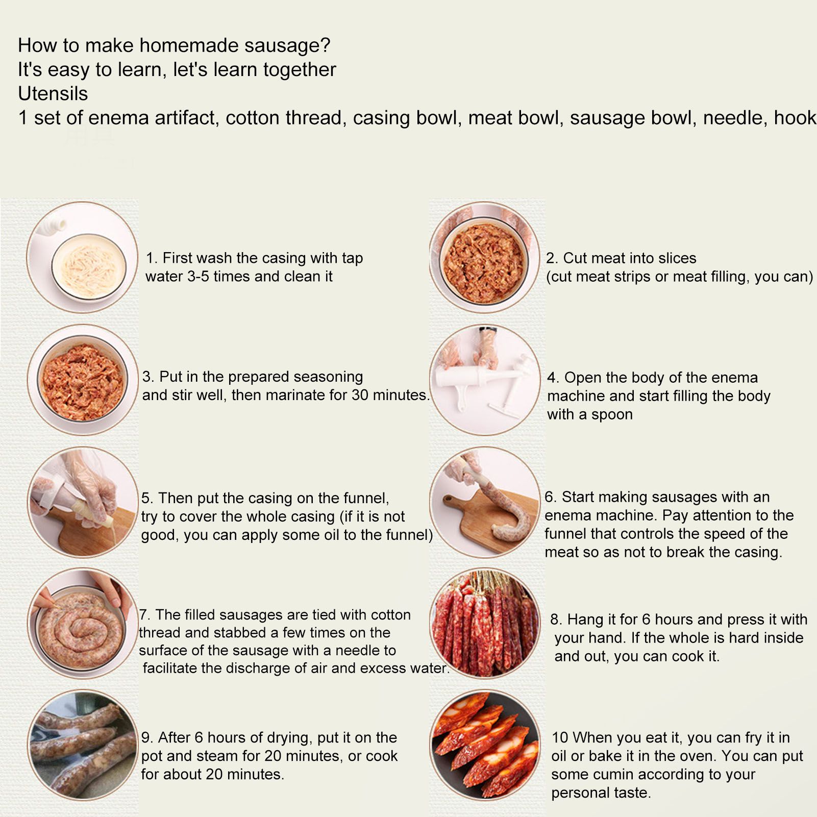 20Pcs Edible Drying Sausage Casing for Flavorous Homemade Sausages Ham Kitchen view 15