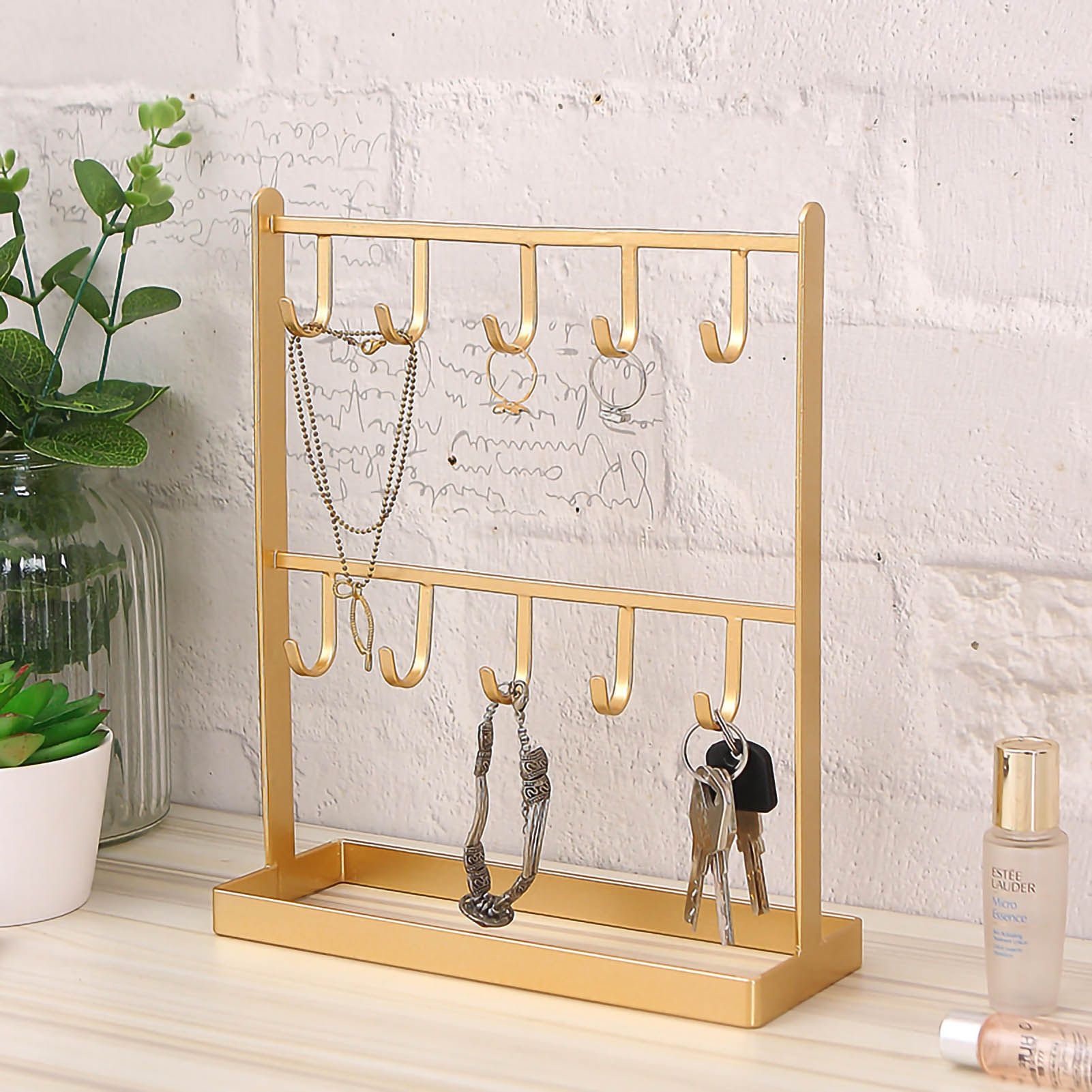 Jewelry Display Organizer Stand Hooks Golden Iron Display Rack for Necklace view 2