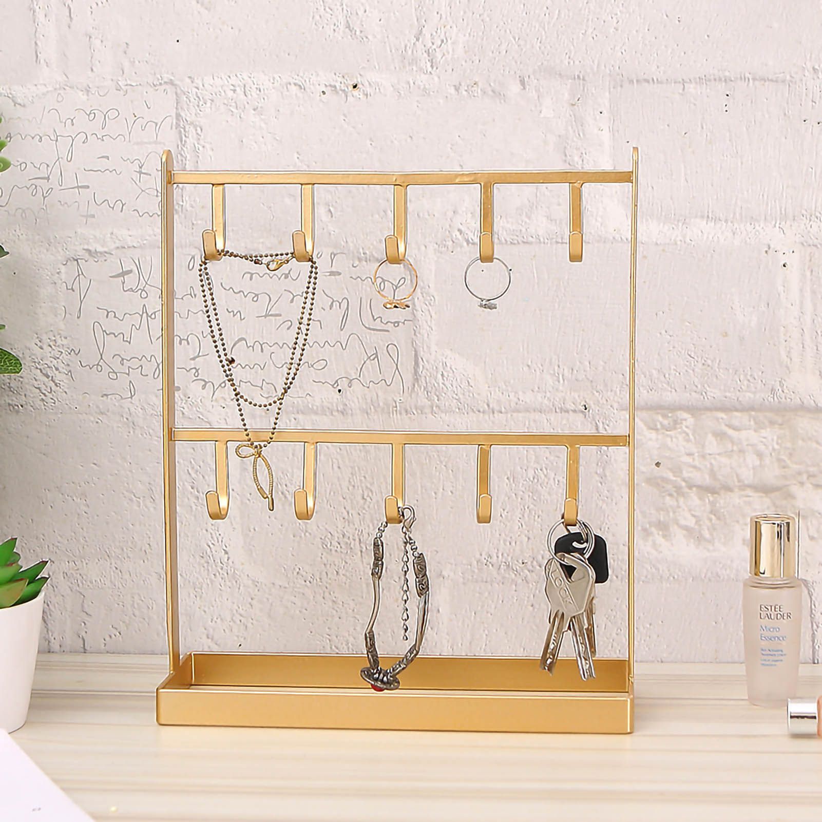 Jewelry Display Organizer Stand Hooks Golden Iron Display Rack for Necklace view 3