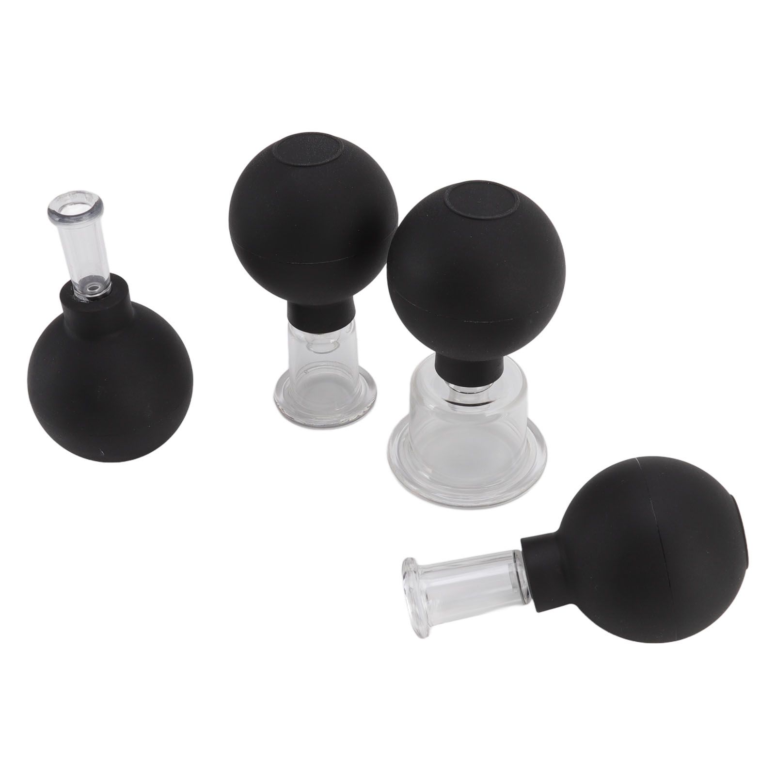 4Pcs Glass Cupping Set Black Silicone Ball Massage Vacuum Suction Cupping for view 4
